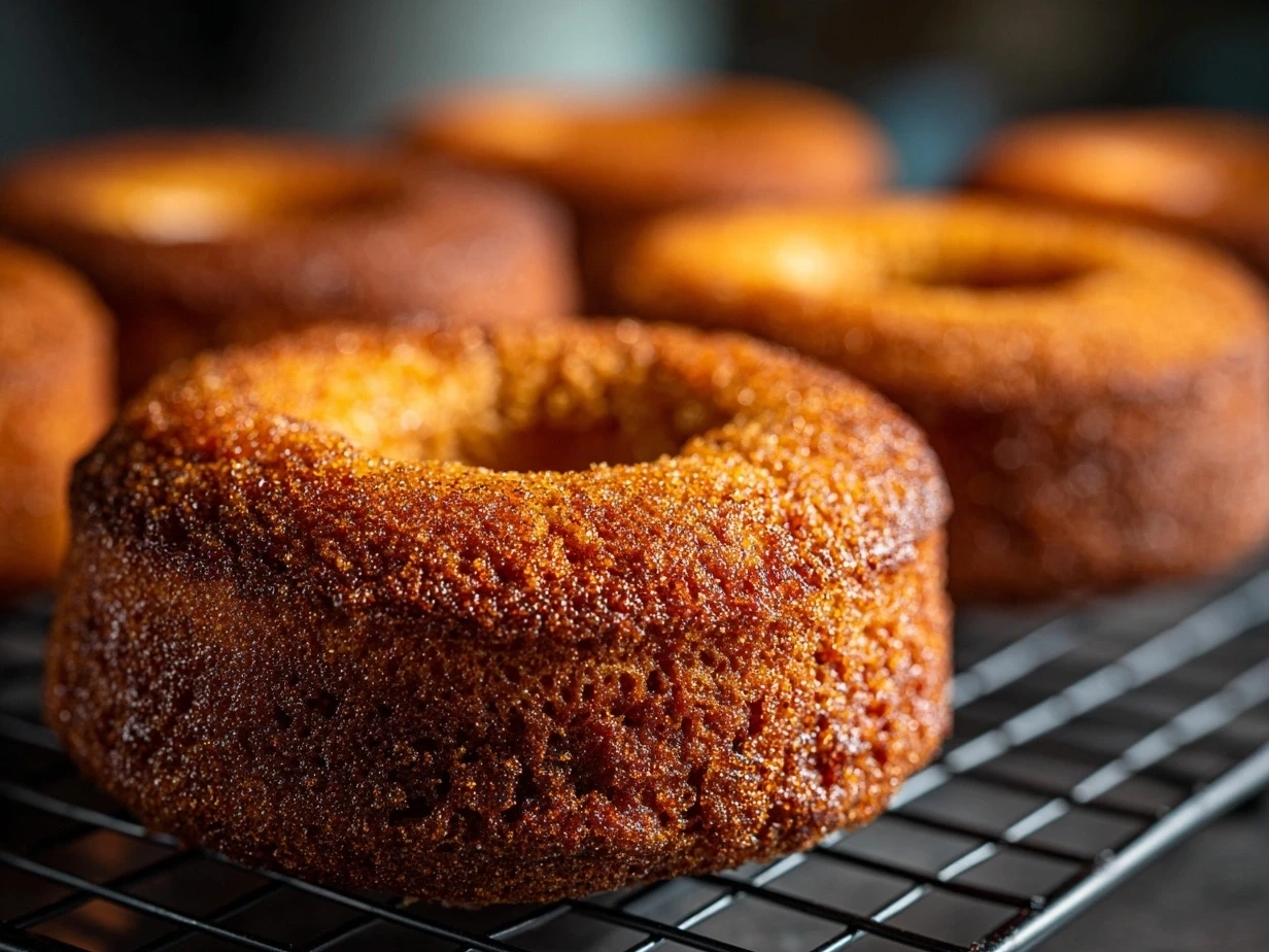 Freshly baked apple cider donuts on a plate