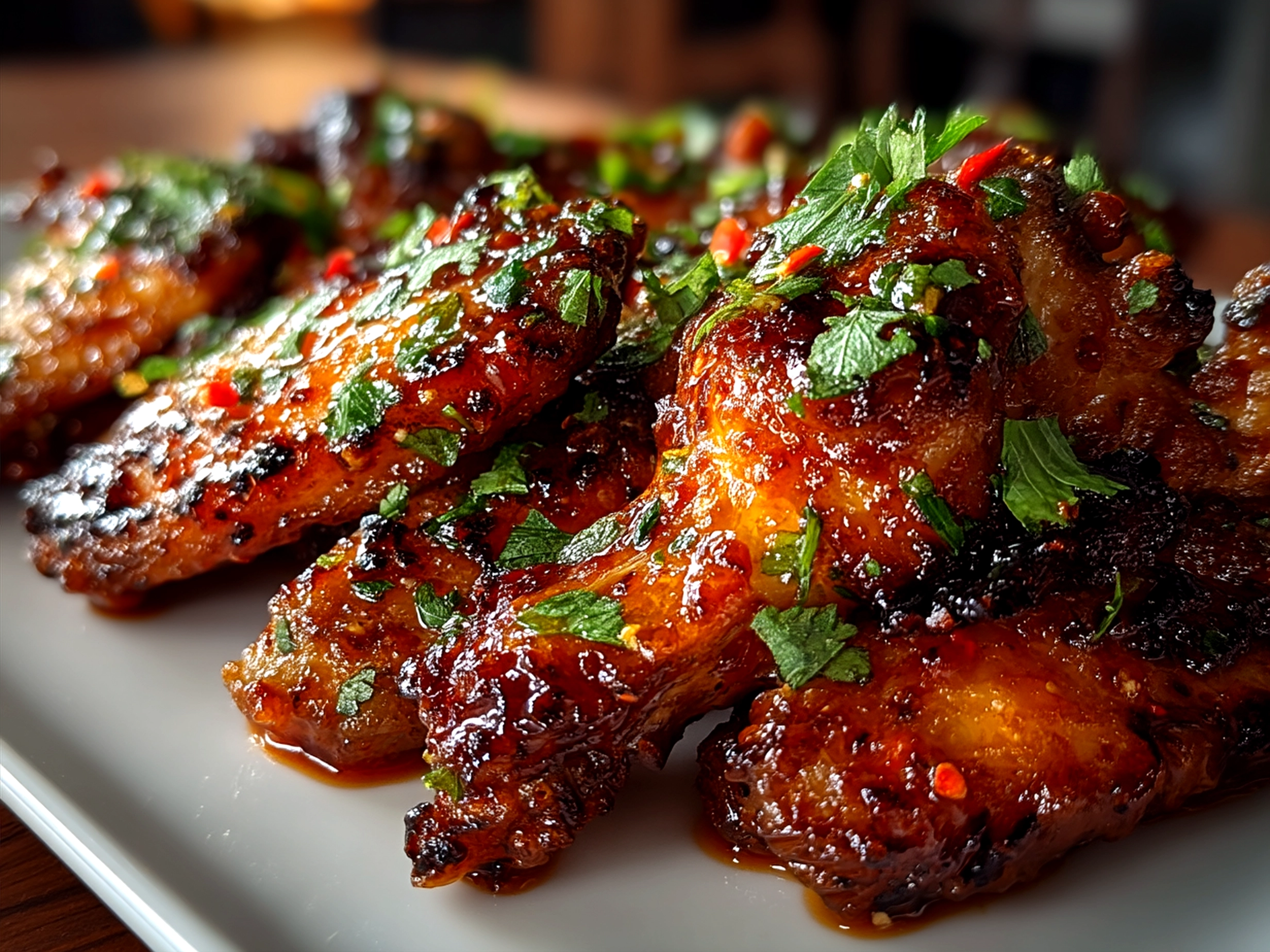 Golden crispy baked sweet chili wings served with sesame seeds and chopped green onions