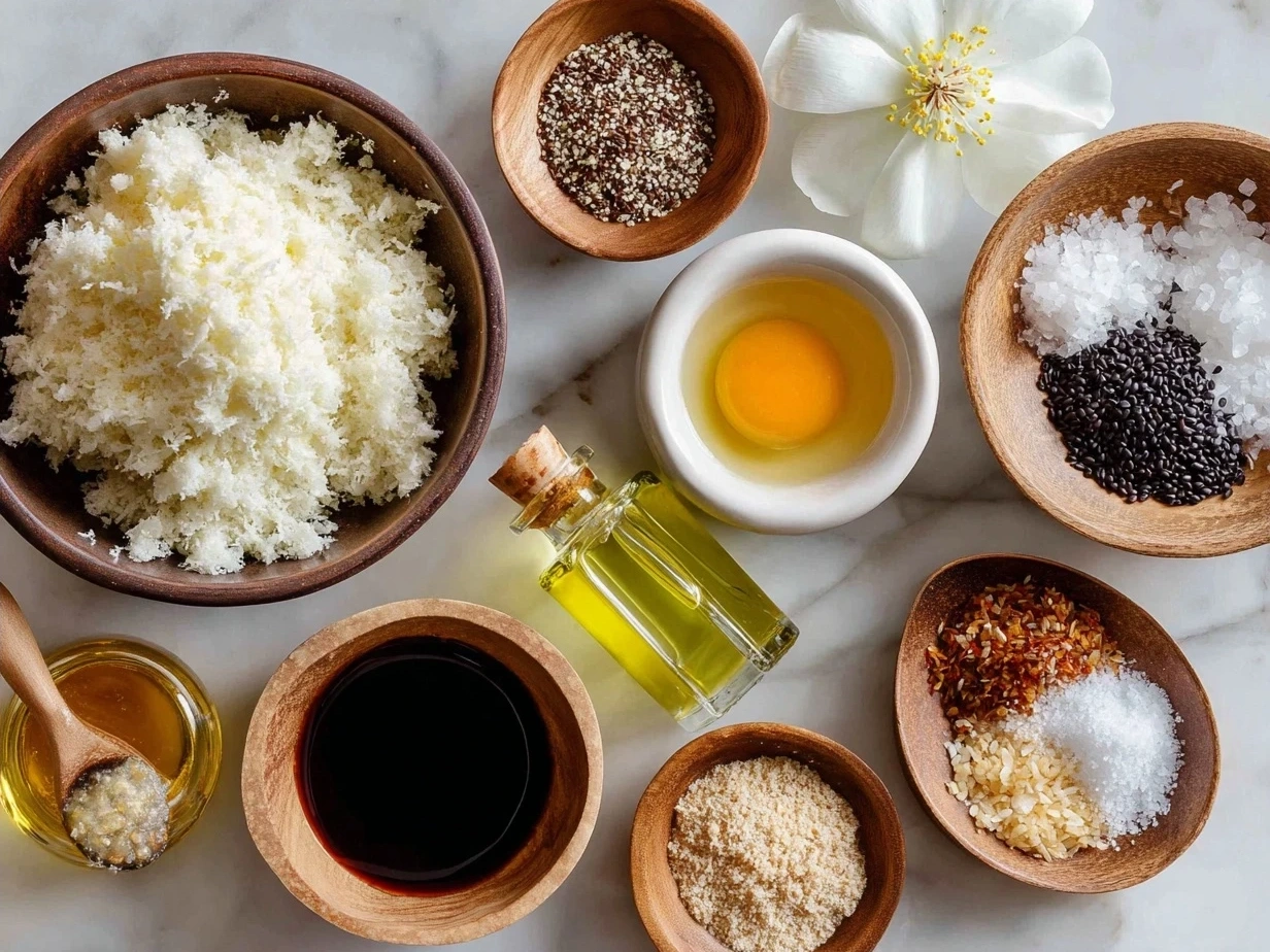 Ingredients for Brazilian Mounjaro recipe including cooked quinoa, black beans, red bell pepper, onions, garlic, spices, cilantro, and lime