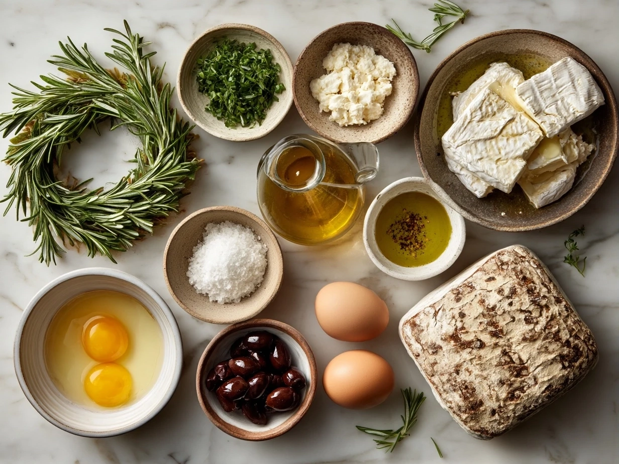 Ingredients for Brie Cheese Wheel with Rosemary Wreath