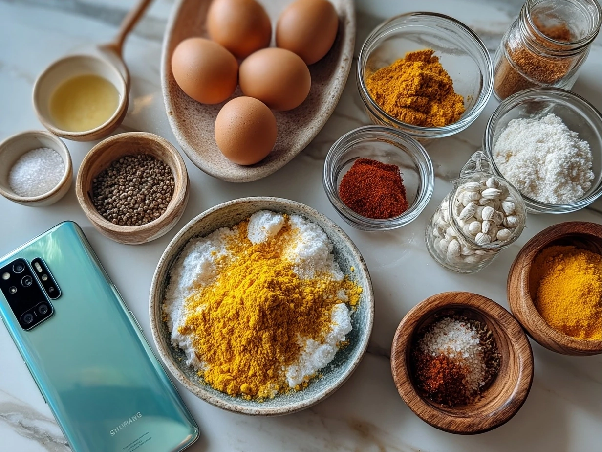 Ingredients for making nourishing butter chicken including spices, chicken, yogurt, and tomatoes