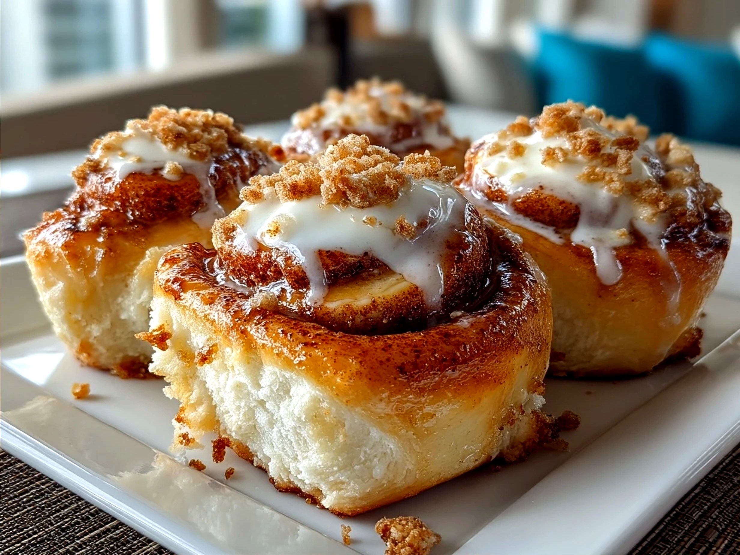 Warm chai cinnamon rolls served with coffee and fresh fruit
