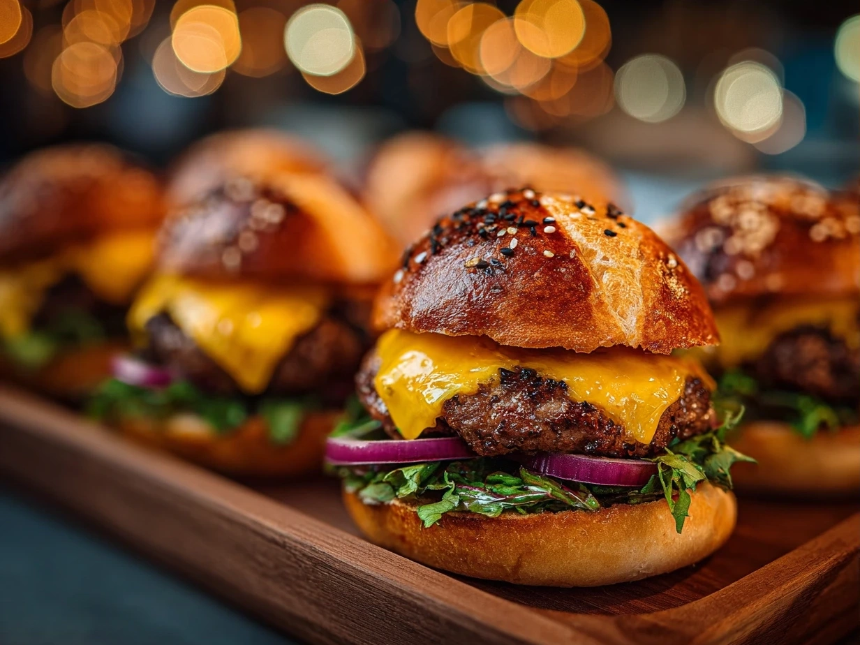 Final cheeseburger sliders on Hawaiian rolls served ready to enjoy