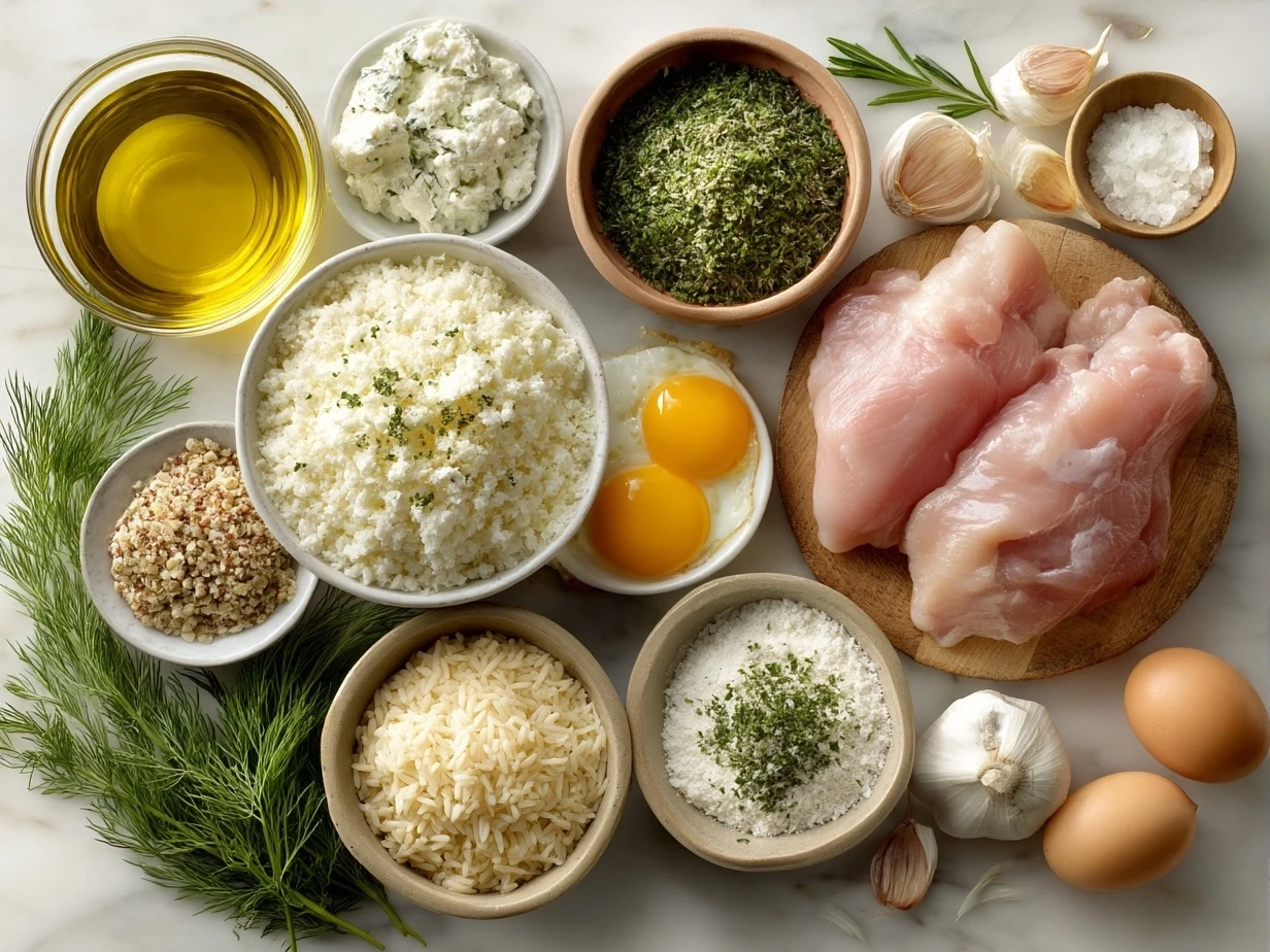 Ingredients for Chicken And Rice Bowl laid out on a table