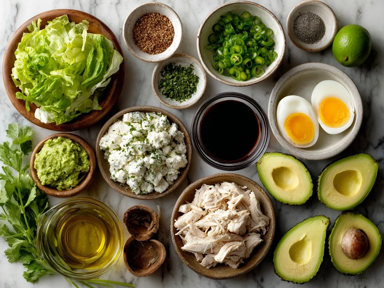 Ingredients for Chicken Avocado Ranch Burritos including chicken, avocado, beans, tortillas, cheese, and fresh vegetables