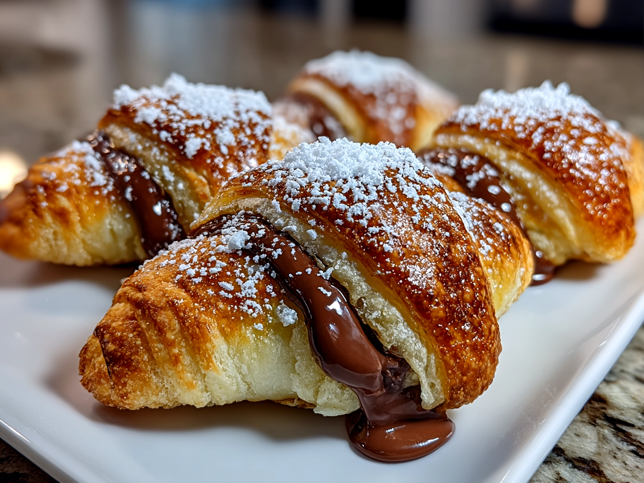 Freshly baked Chocolate-Filled Nutella Crescent Rolls served with coffee and fresh berries