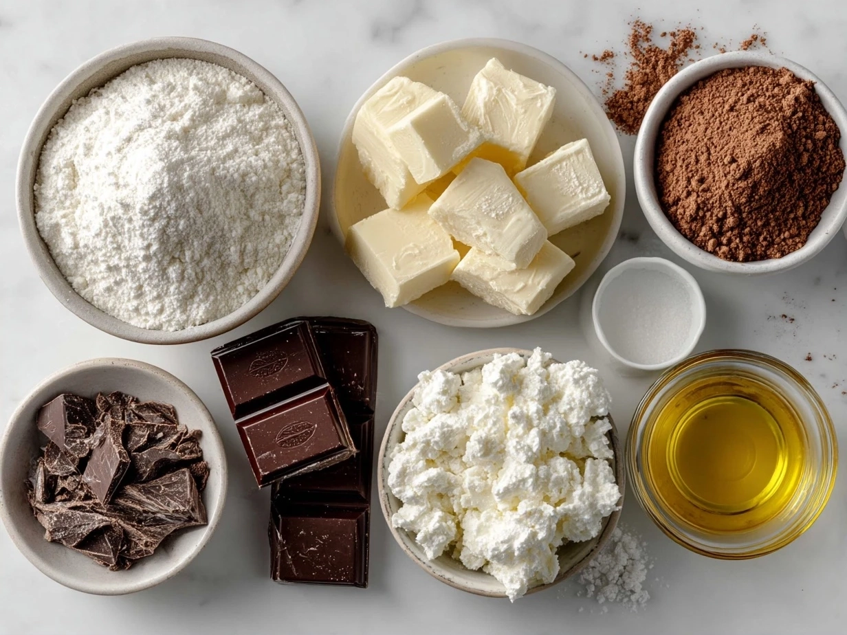 Ingredients for Chocolate Greek Yogurt Bark arranged in bowls and measuring spoons