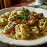 Close-up of comforting chicken and dumplings