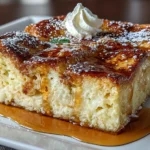 Close-up of freshly prepared French Toast Casserole on white plate