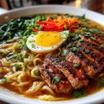 Close-up of freshly prepared Ramen Noodle Soup