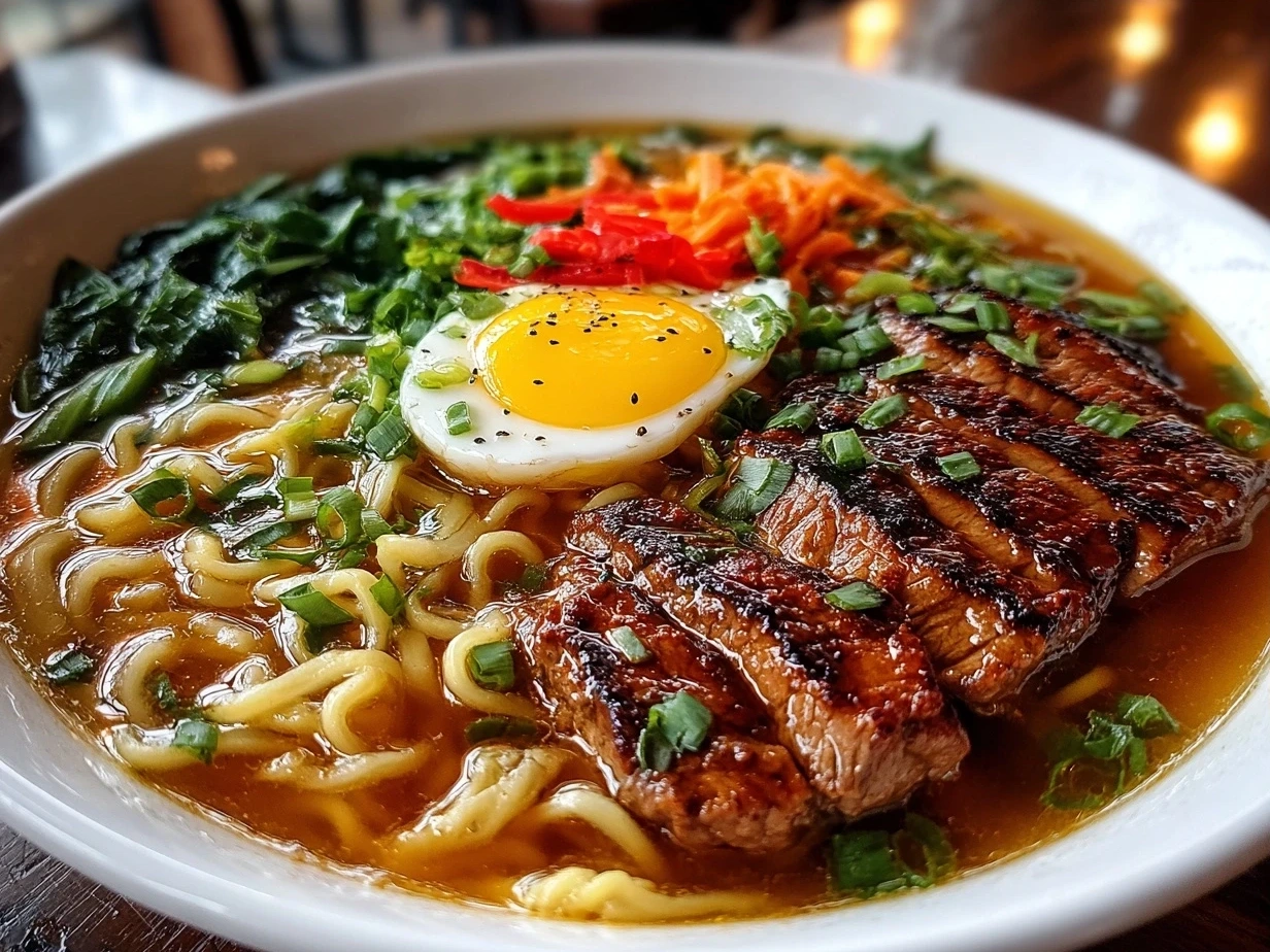 Close-up of freshly prepared Ramen Noodle Soup