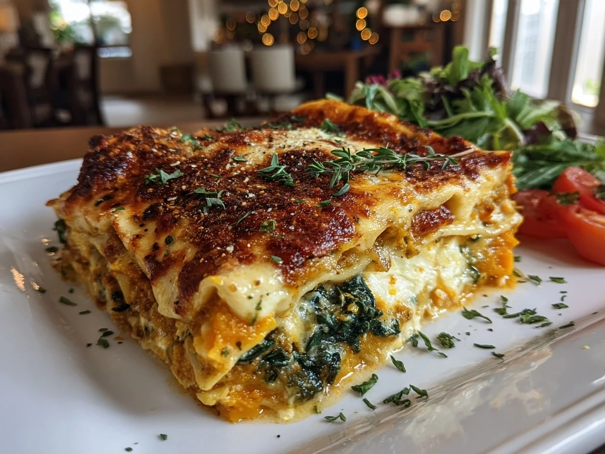 Close-up of homemade Butternut Squash Lasagna