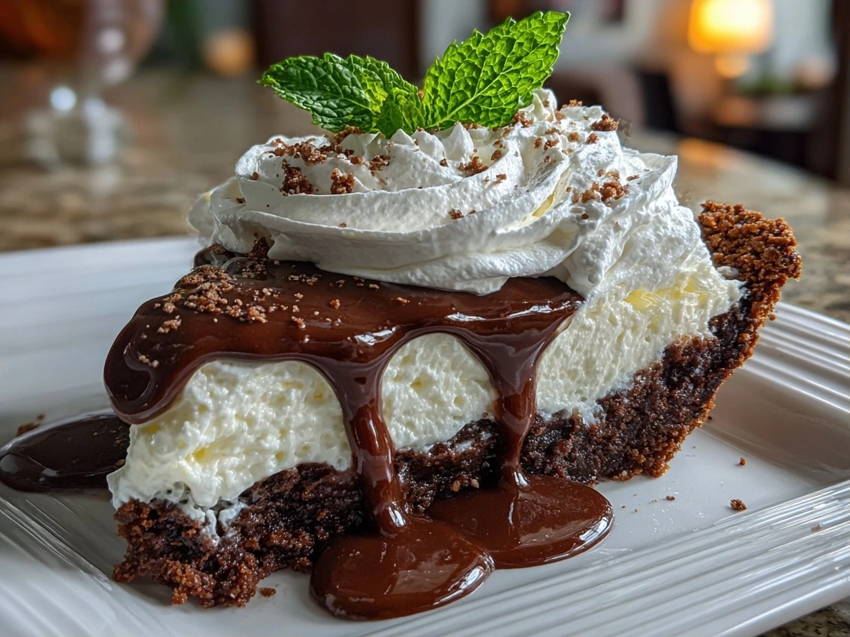 Close-up of Homemade Chocolate Mint Pie
