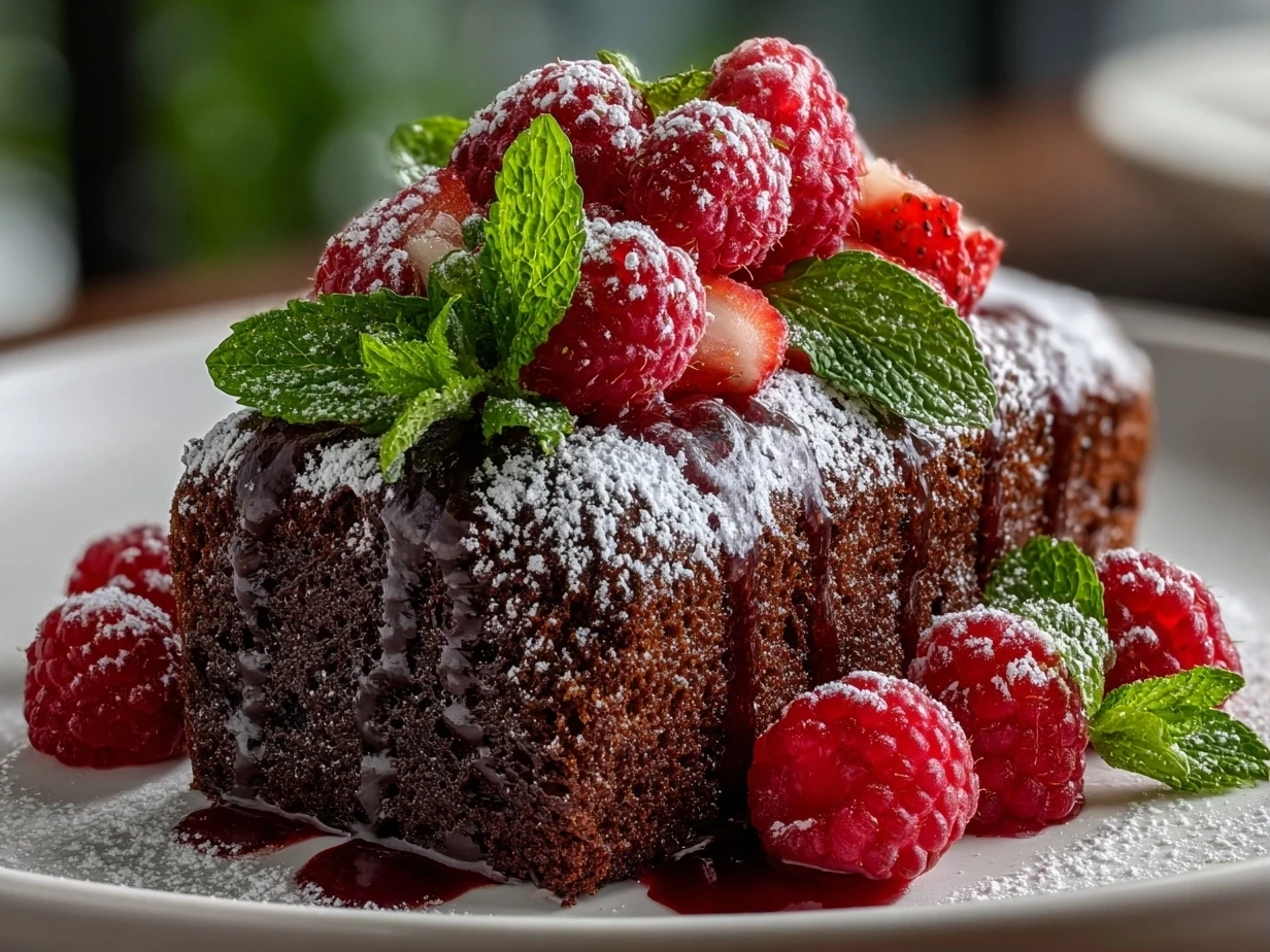 Close-Up of Moist Chocolate Raspberry Cake