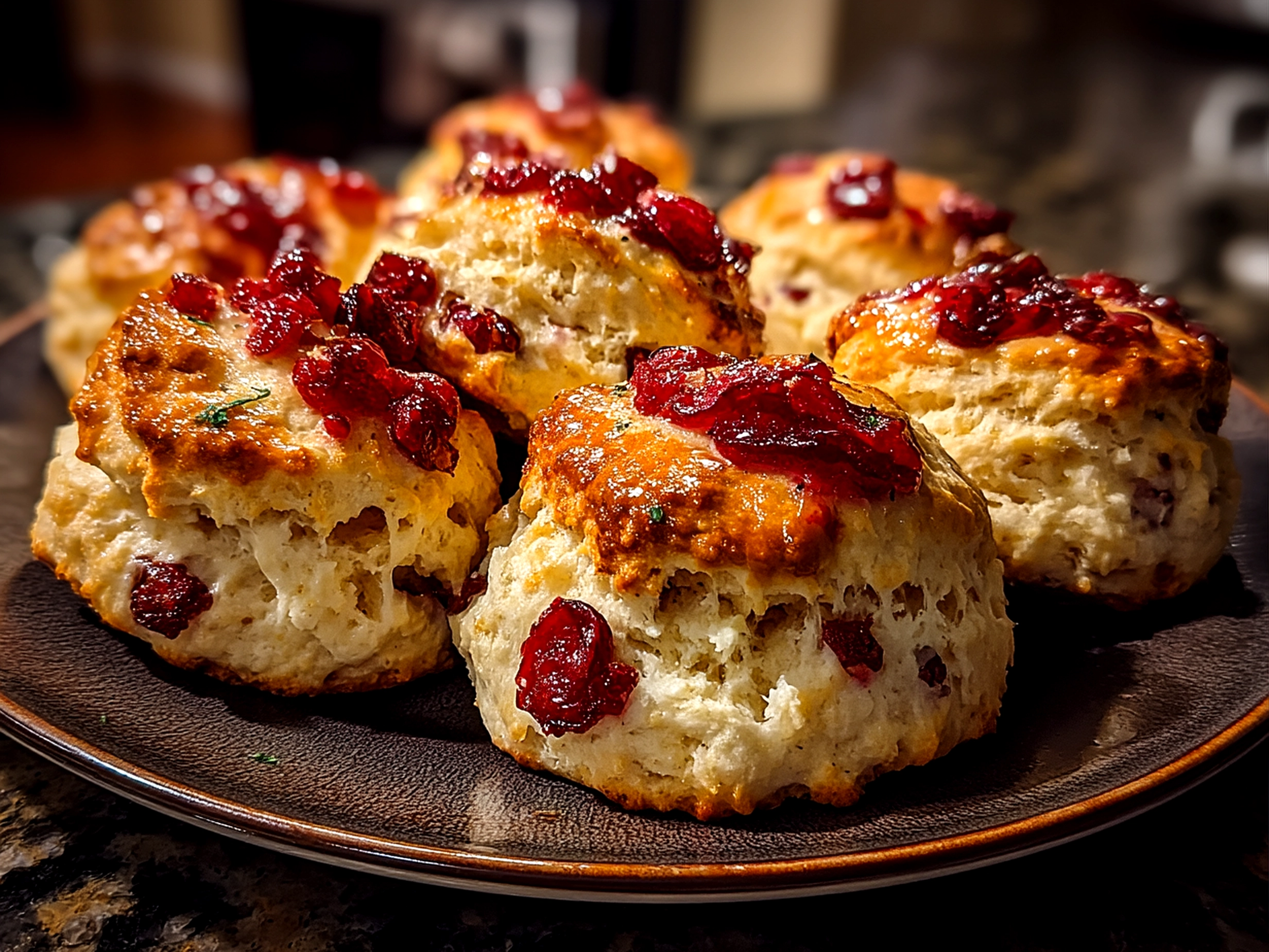 Freshly baked Cranberry Orange Scones on a plate ready to serve