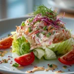 Freshly prepared Paleo Crab Louie salad close-up