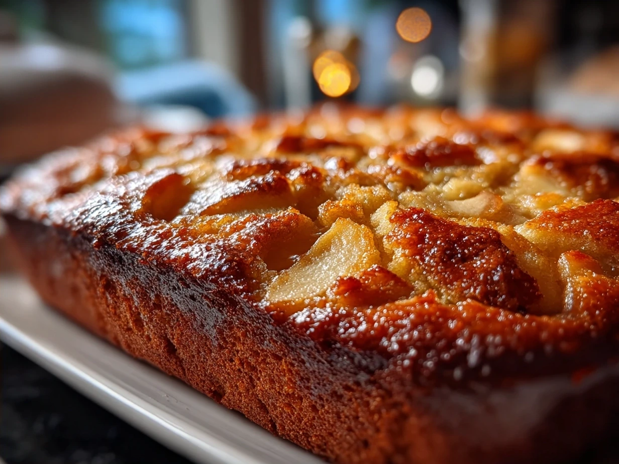 Final baked Ginger-Spiced Apple Holiday Bake served warm in a rustic dish