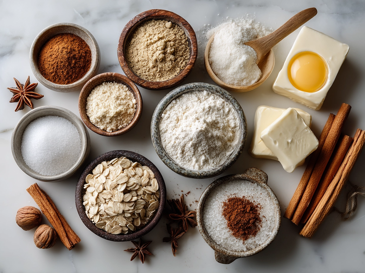 Ingredients for Gingerbread Protein Snacks laid out on a table