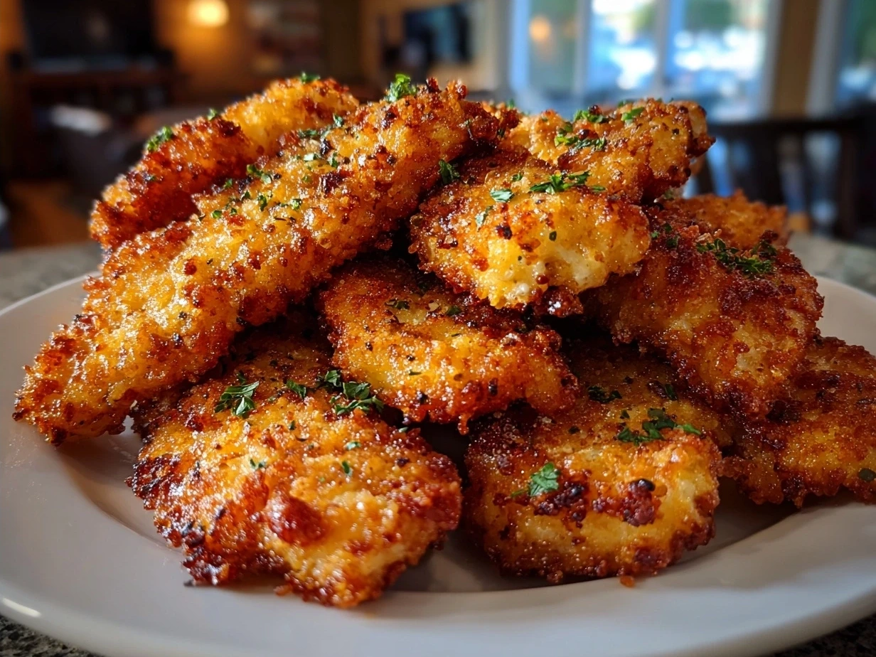 A plate of crispy gluten free chicken tenders served with a side salad