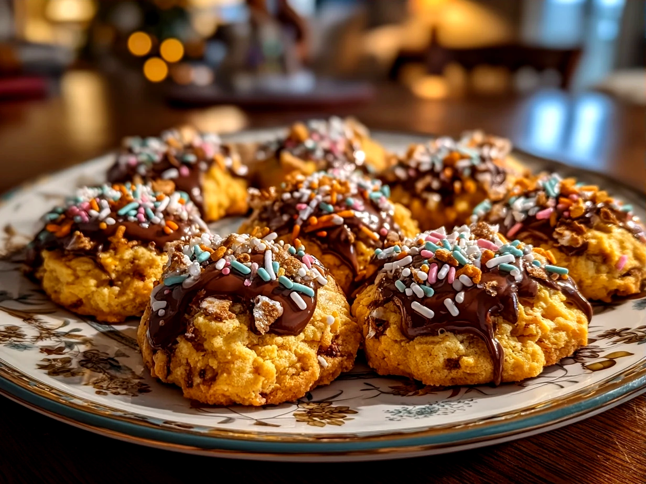 Stacked Holiday Cookies served on a rustic plate with seasonal garnish