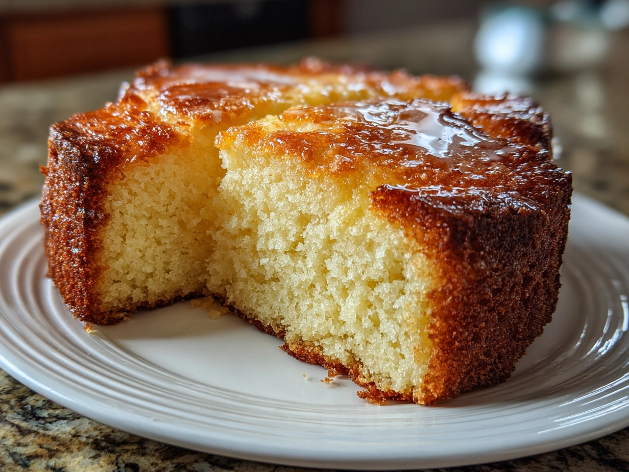 Homemade French Butter Cake on white plate