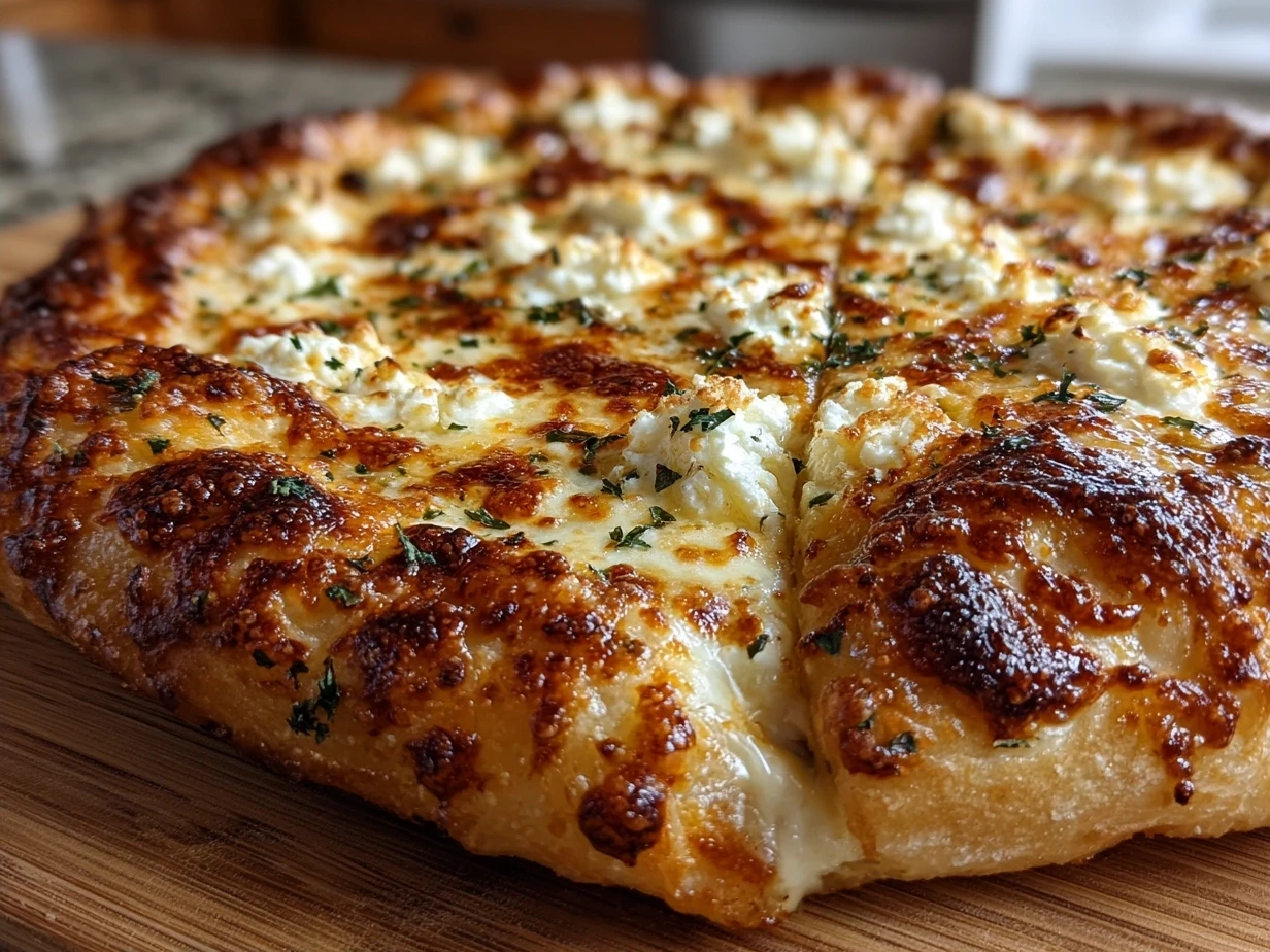 Finished Honey Ricotta Pizza slice with honey drizzle and fresh herbs