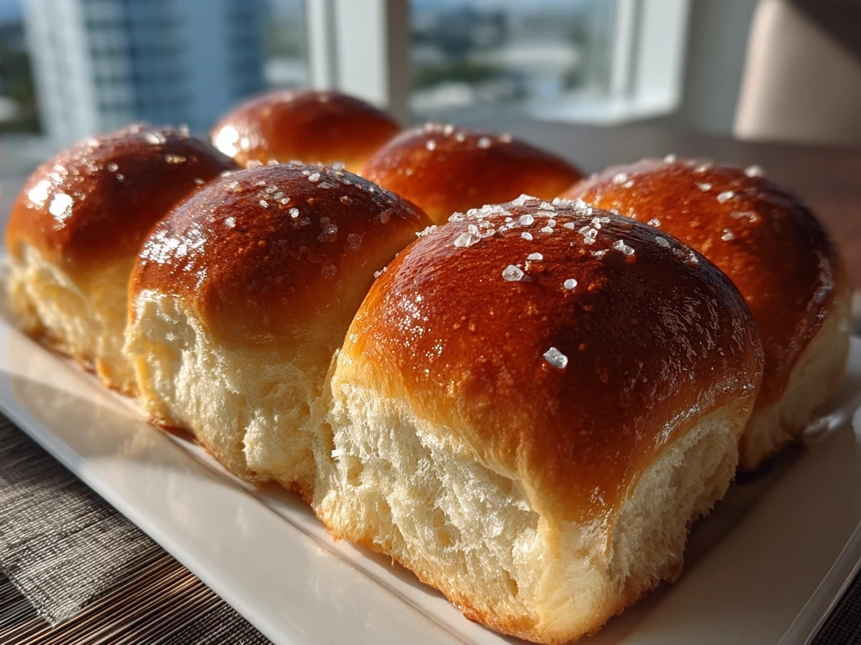 Freshly baked Japanese Milk Bread Rolls ready to serve