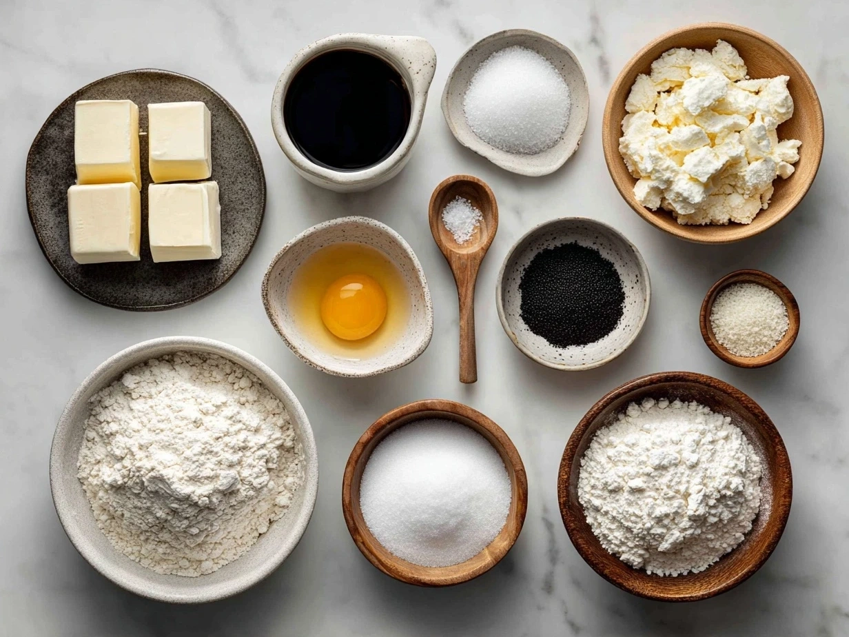 Ingredients for Japanese Milk Bread Rolls including flour, milk, butter, sugar, yeast, and eggs