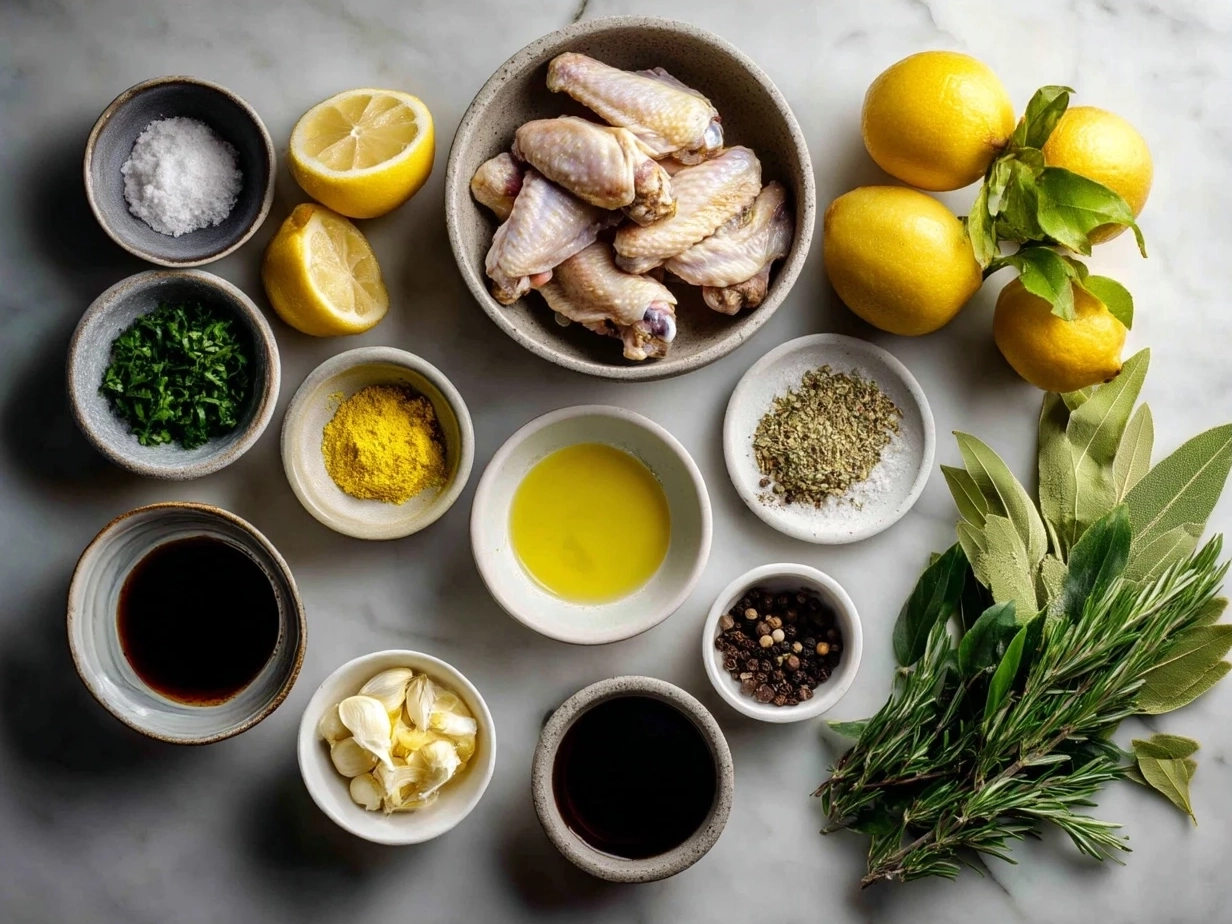Ingredients for Lemon Pepper Wings laid out on a kitchen counter