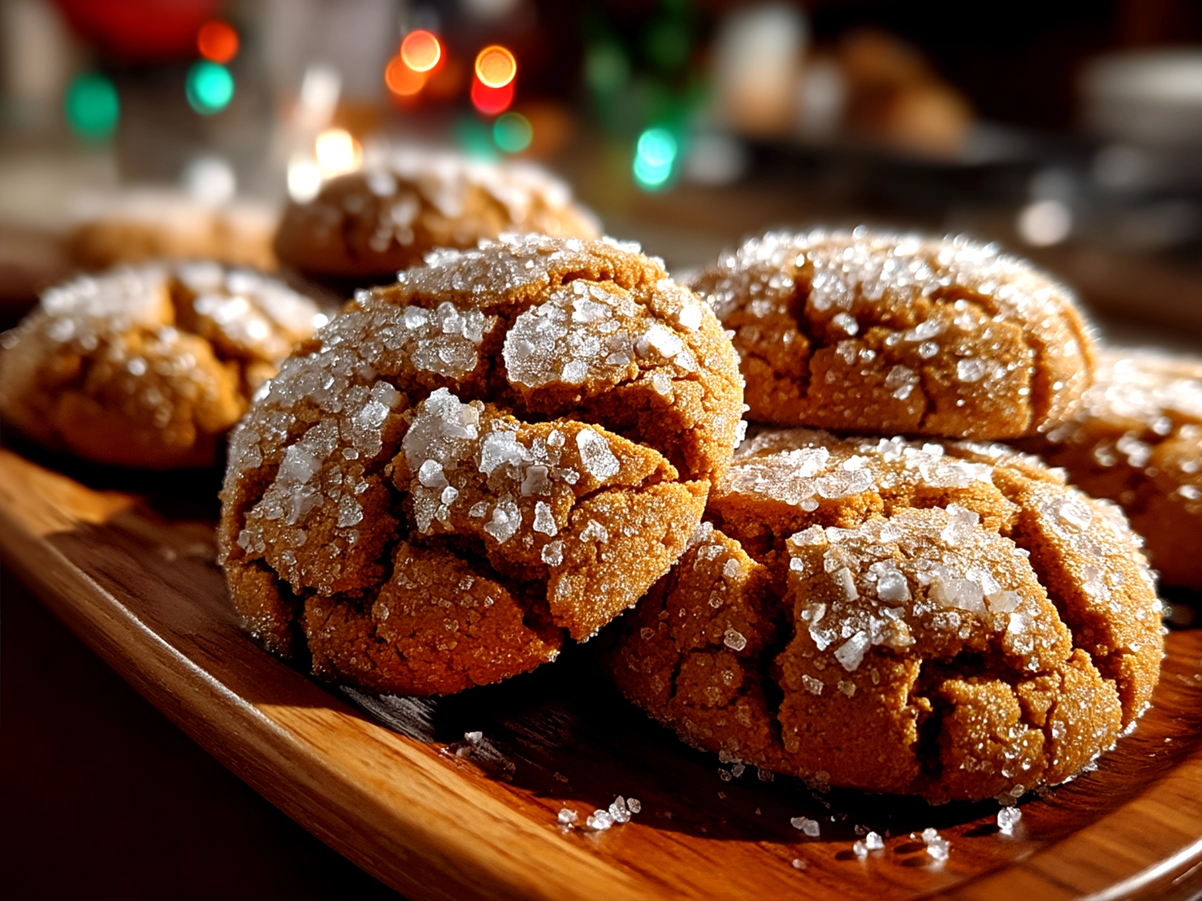 Freshly baked Molasses Crinkle Cookies beautifully arranged