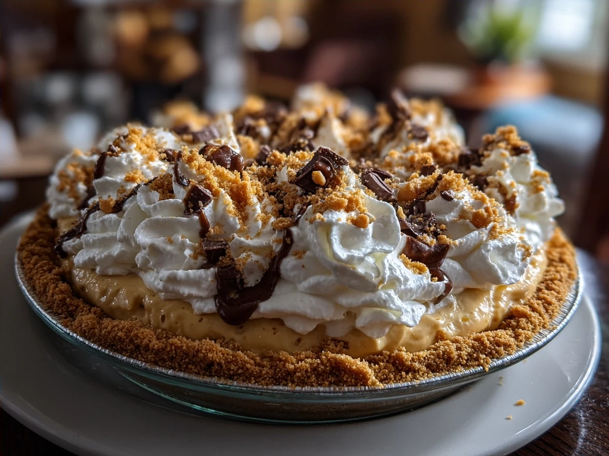 A beautifully served slice of Old Fashioned Peanut Butter Pie ready to enjoy