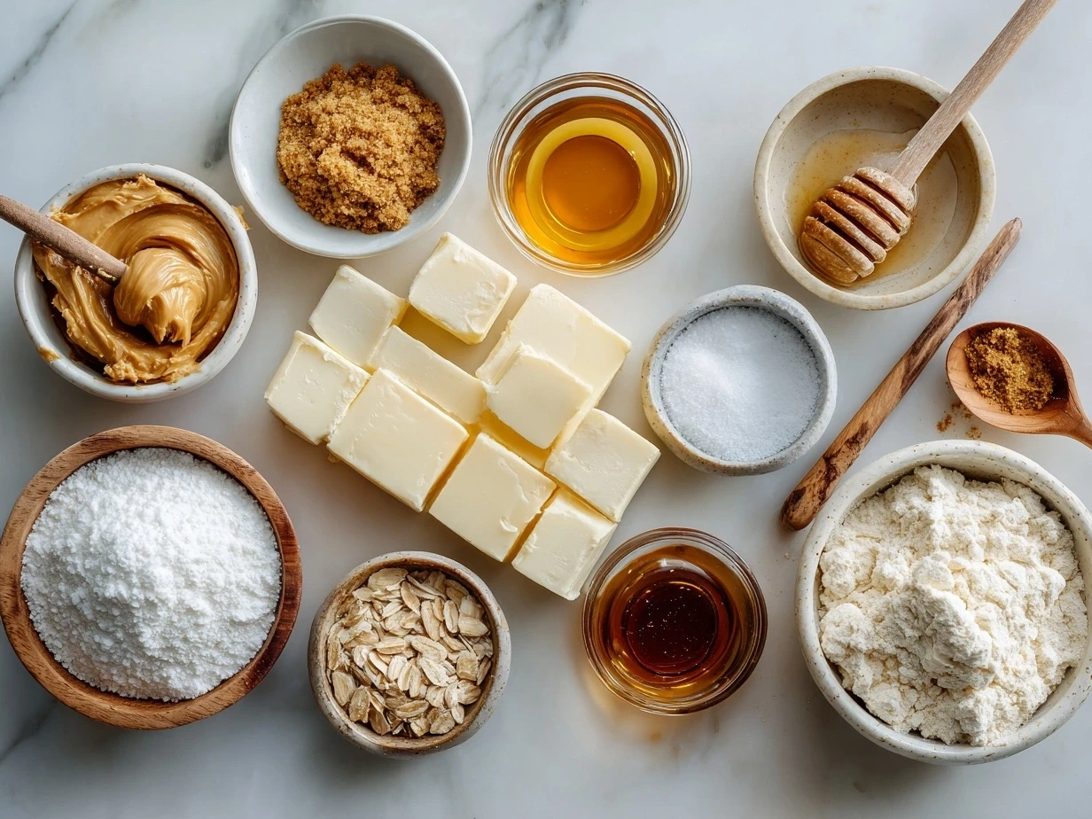 Ingredients for Old Fashioned Peanut Butter Pie including graham cracker crumbs, peanut butter, cream cheese, powdered sugar, and cream