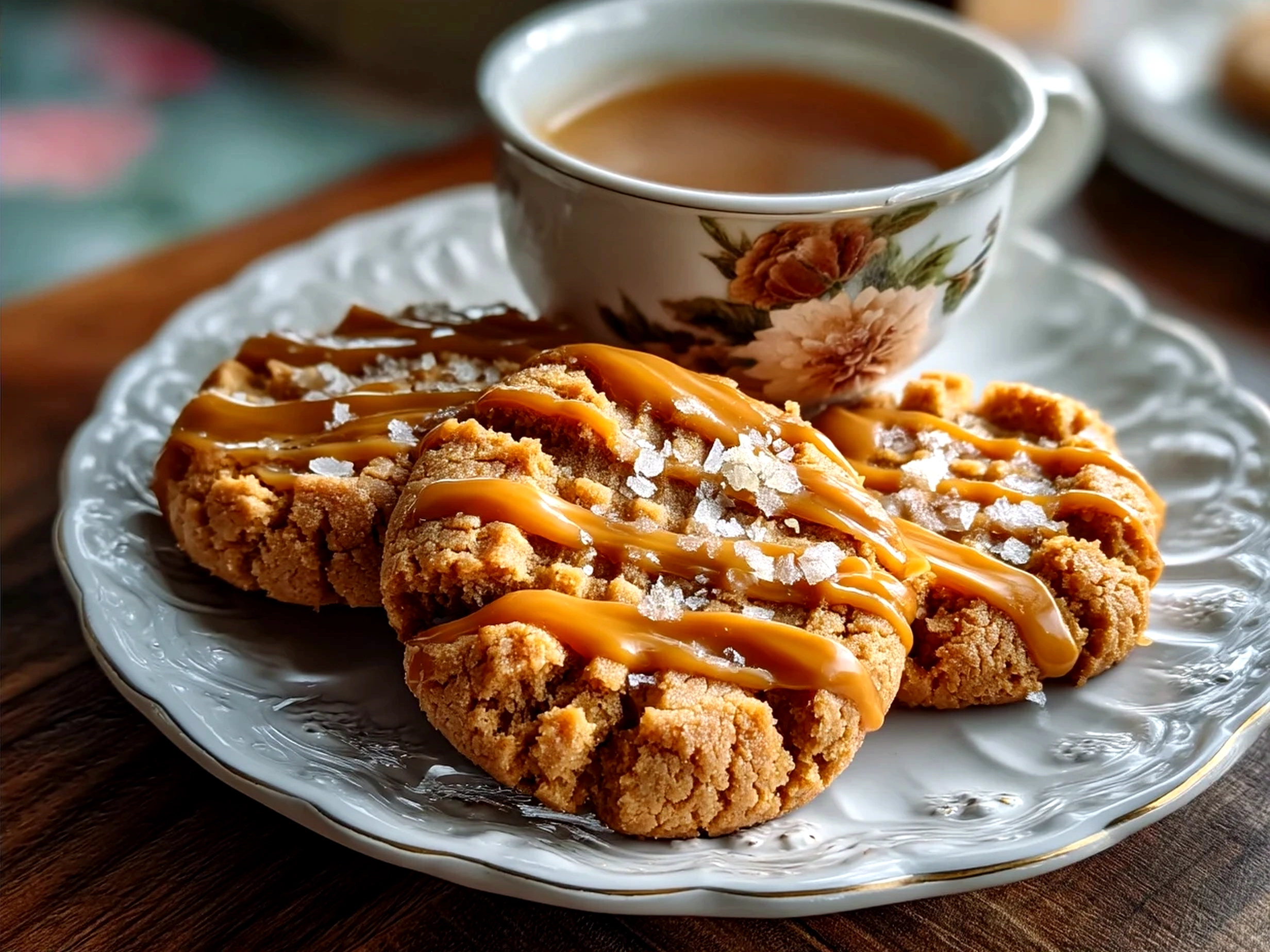 A plate of freshly baked Peanut Butter Cookies served alongside a glass of milk