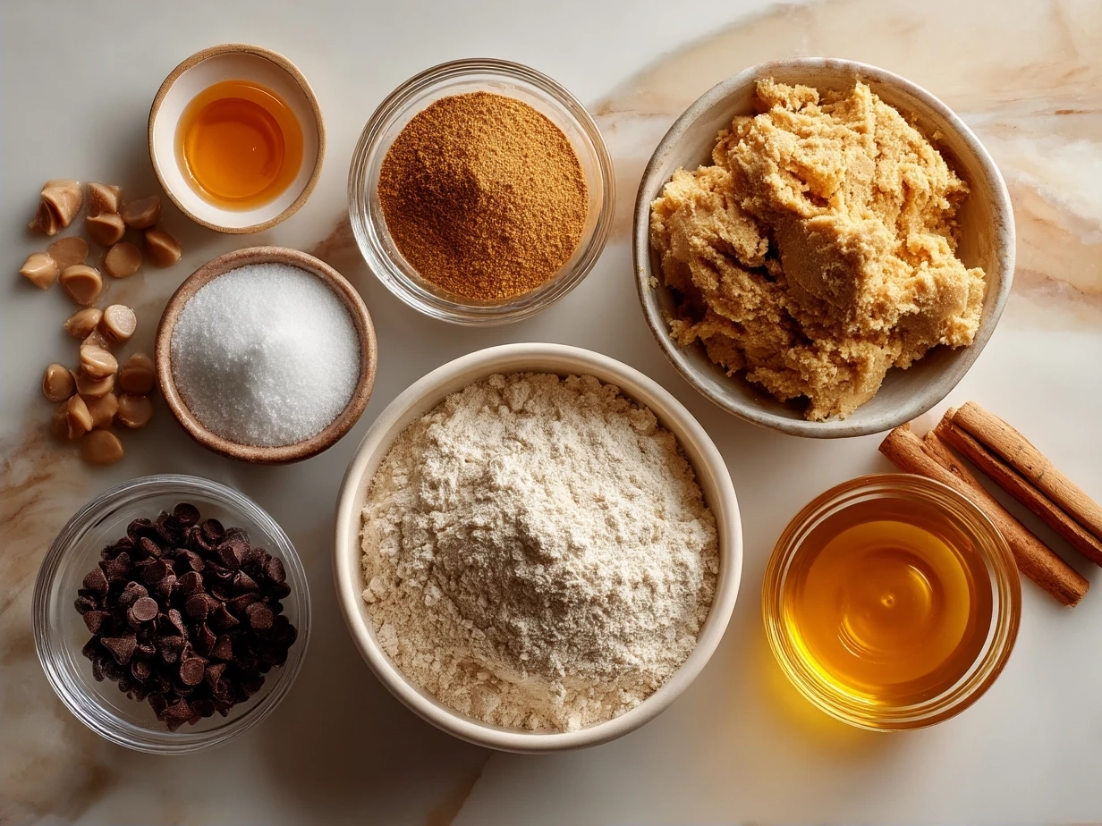 Ingredients for Peanut Butter Cookies including peanut butter, eggs, sugar, and flour