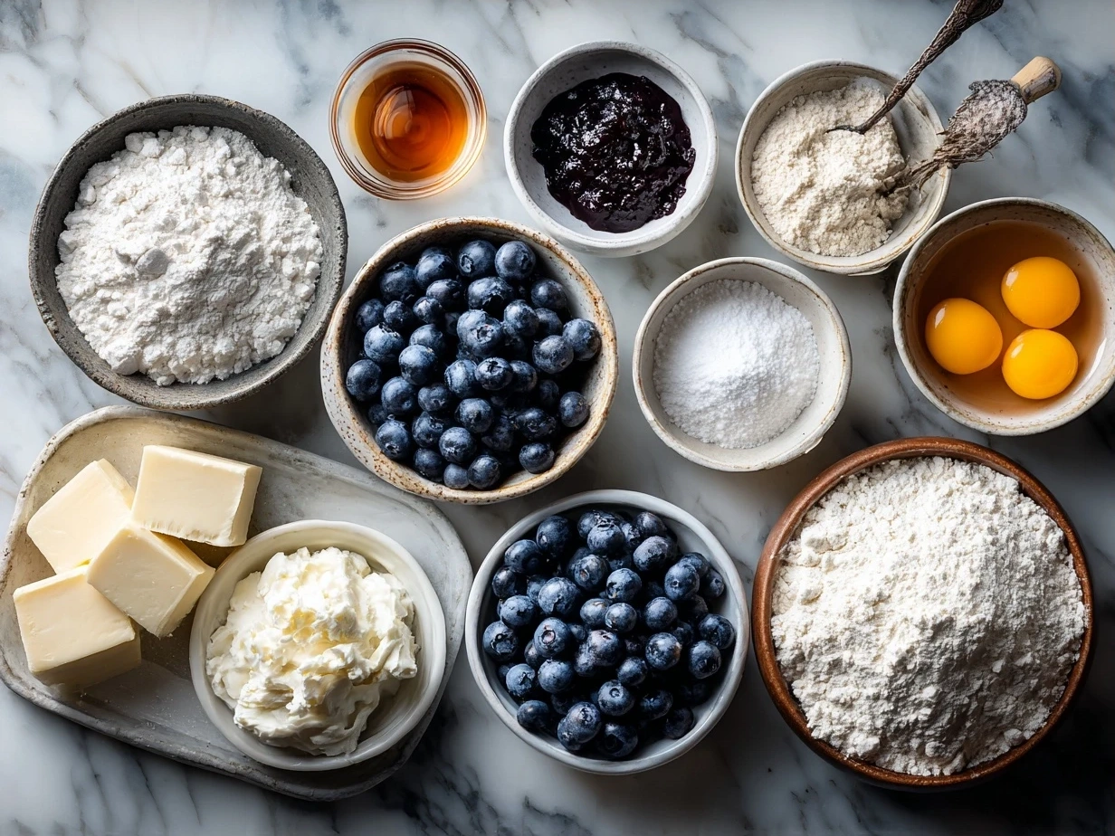 Ingredients for Raw Vegan Blueberry Cheesecake Bars including nuts, blueberries, dates, and coconut oil