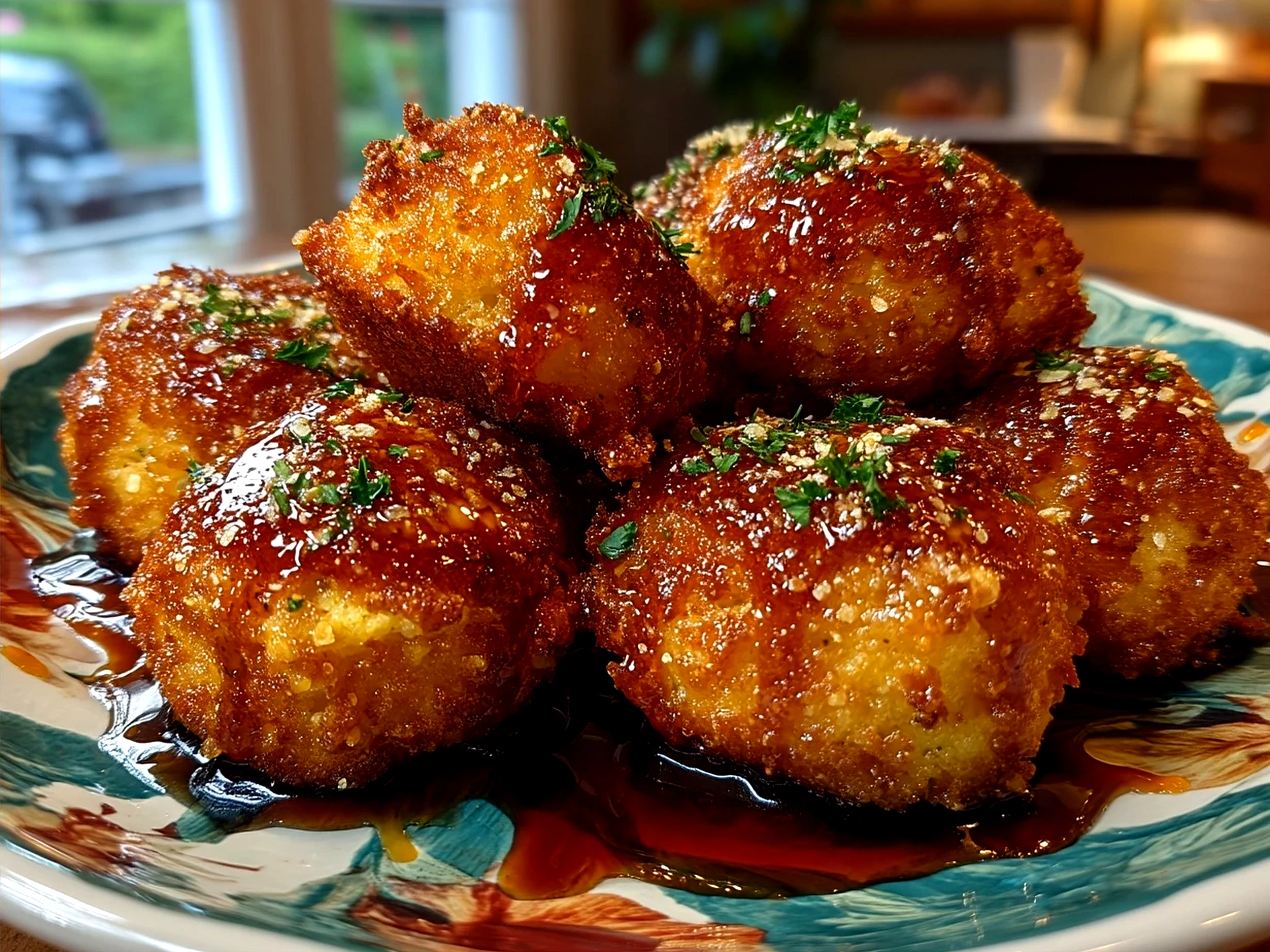 Southern Honey Butter Cornbread Poppers served on a rustic board with honey butter and yogurt dip