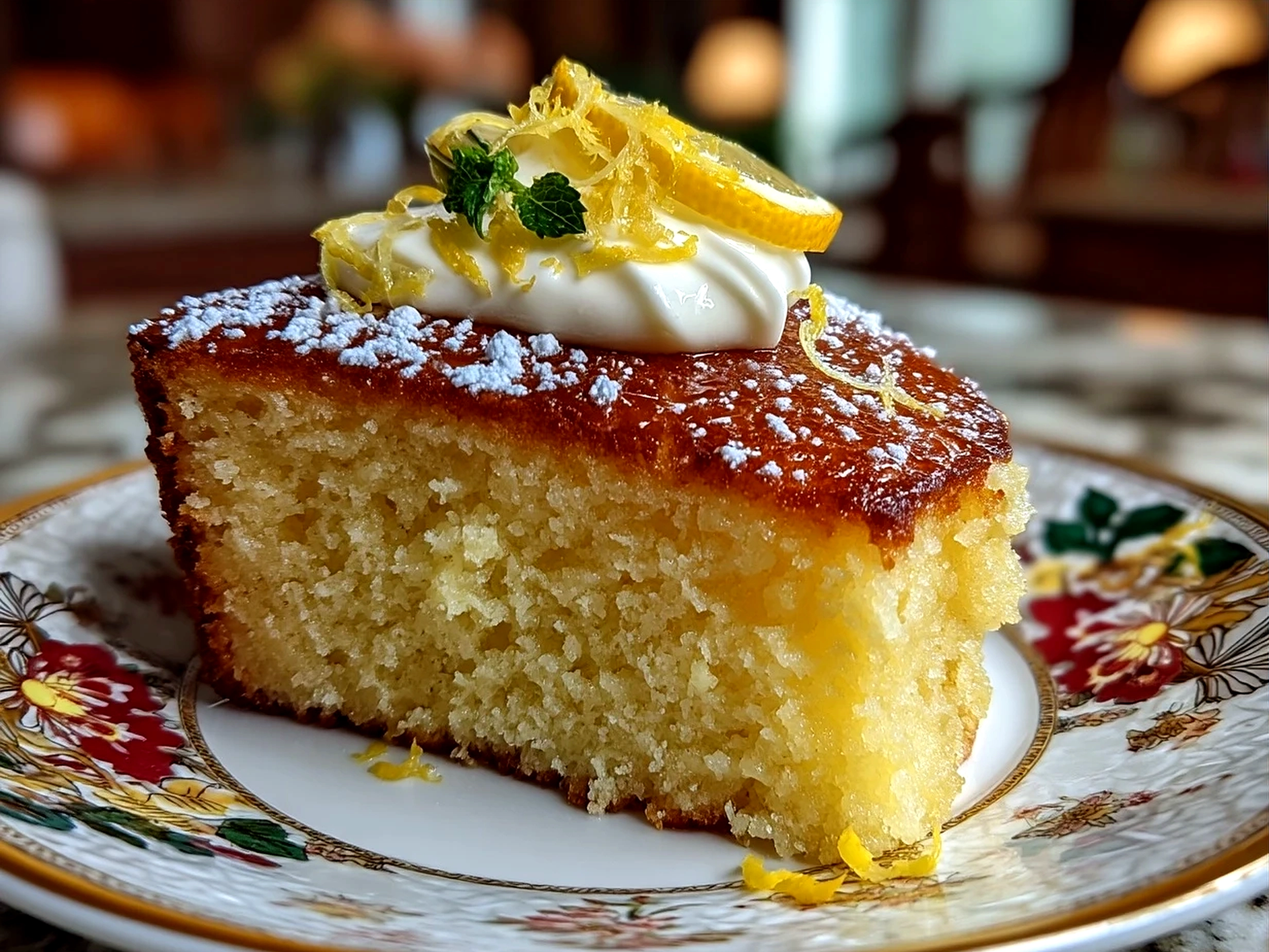 Sliced Southern Lemon Cake served beautifully