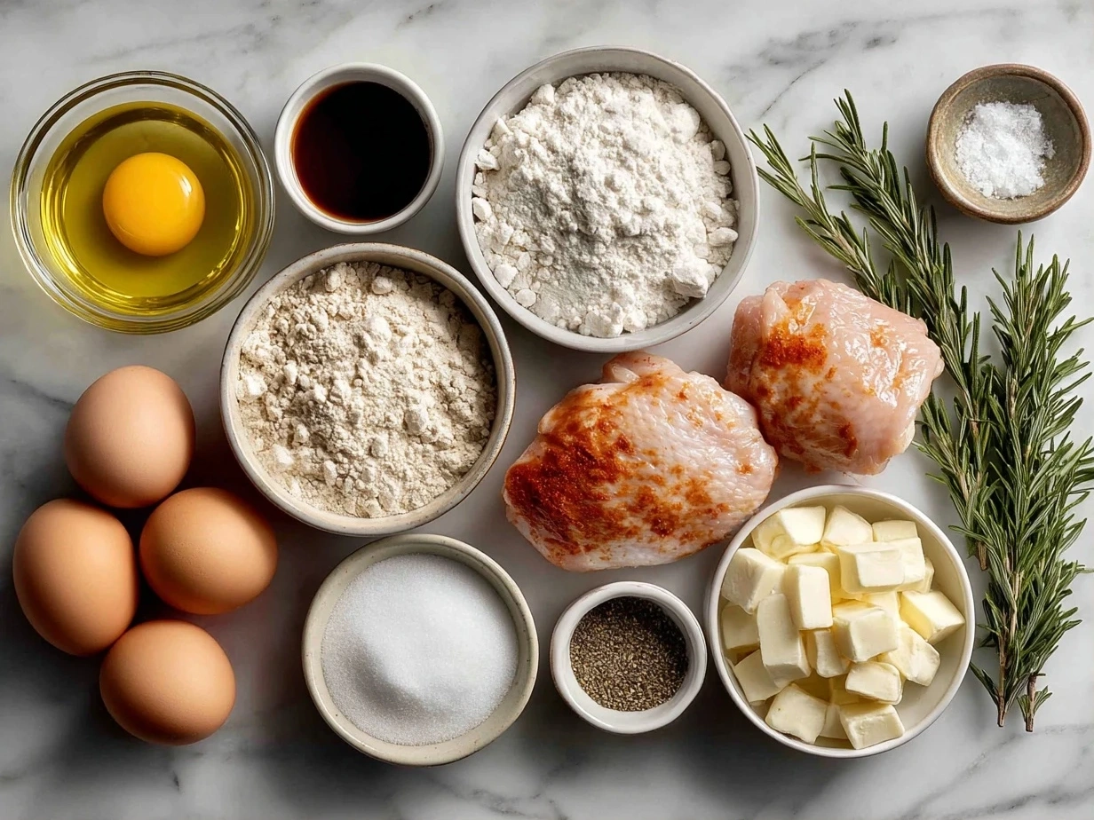 Raw ingredients for Melt-In-Your-Mouth Chicken laid out on a kitchen surface