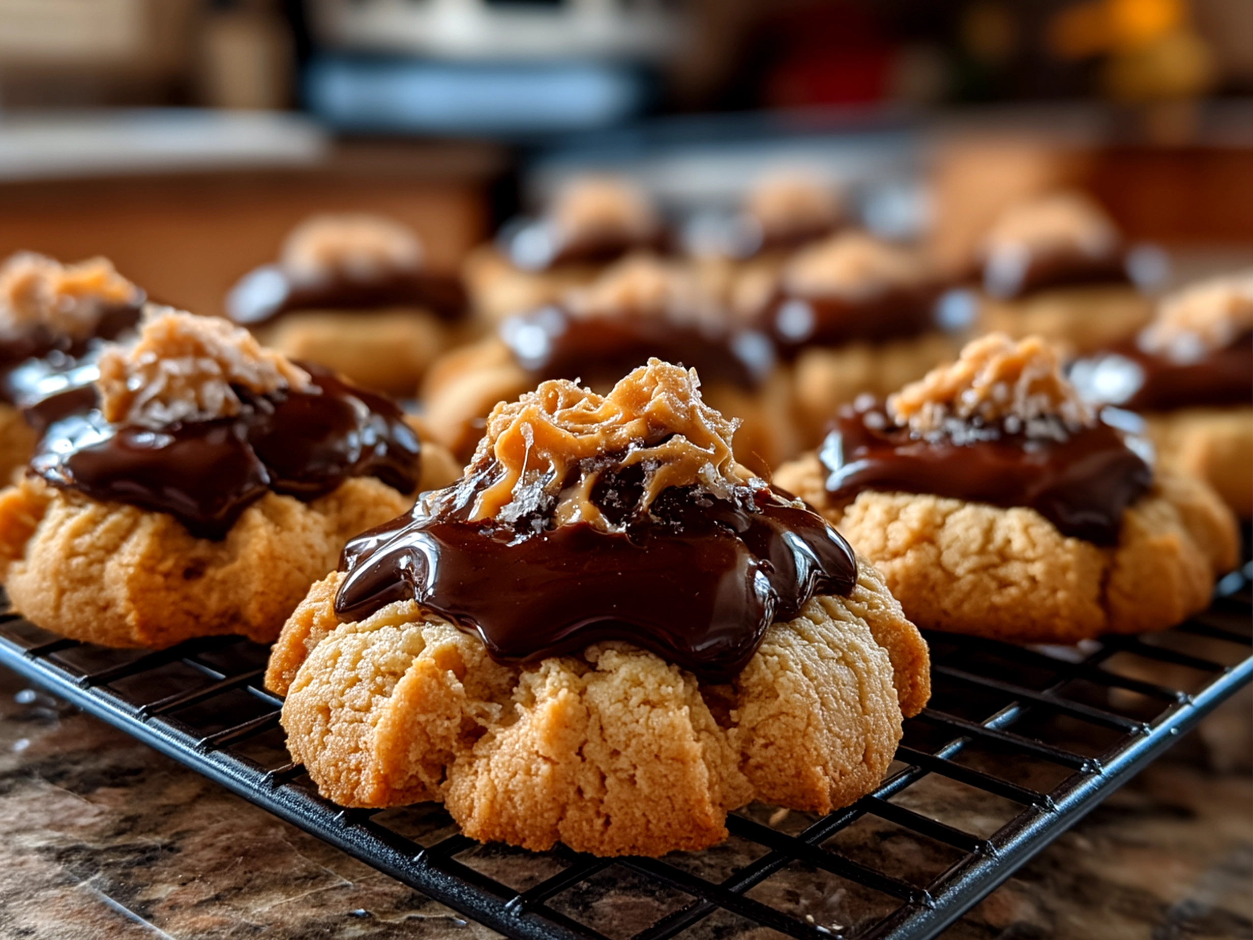 Close-up of finished delicious peanut butter blossoms, fresh and vibrant