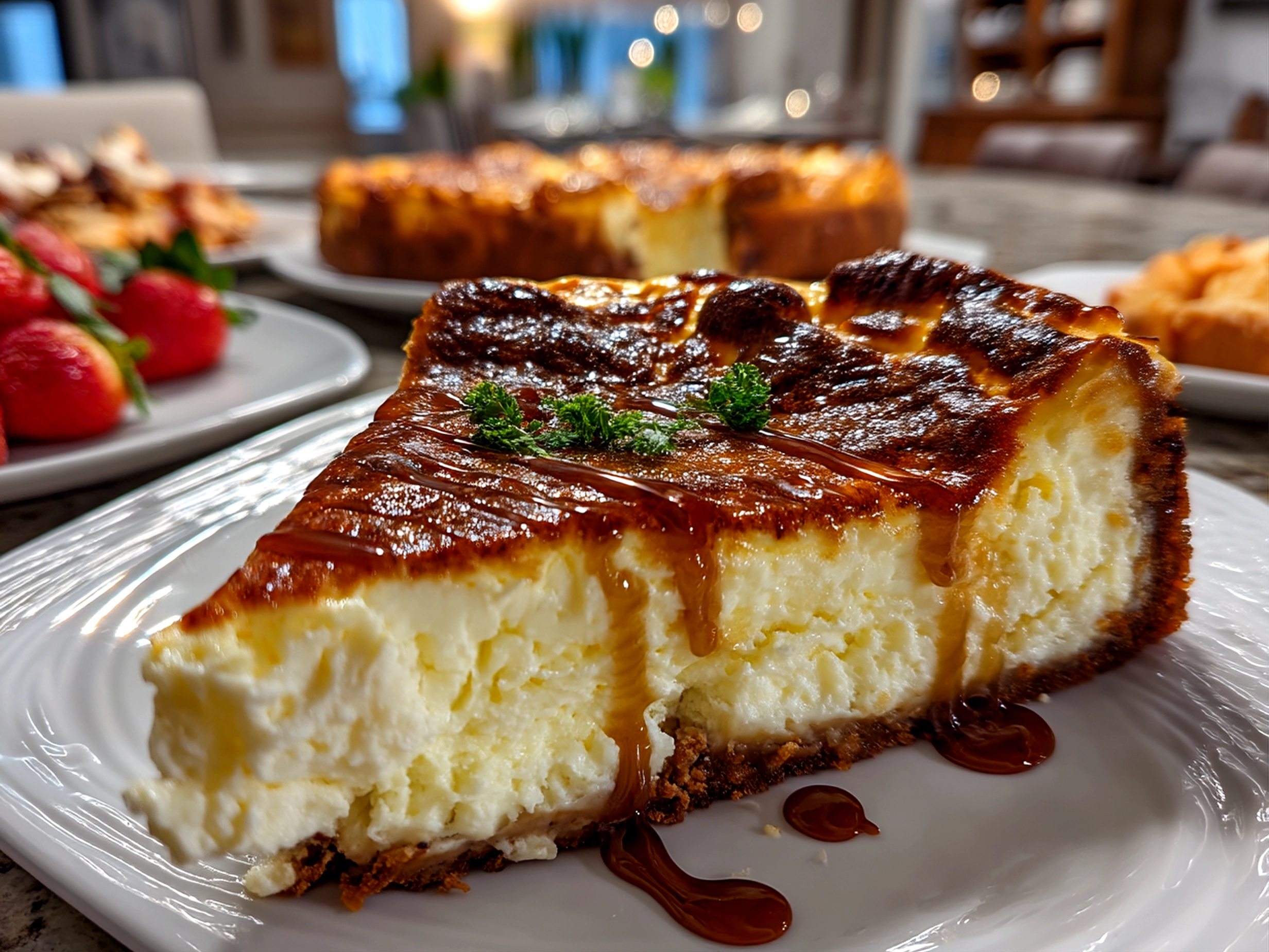 Finished comforting cheesecake slab ready to serve