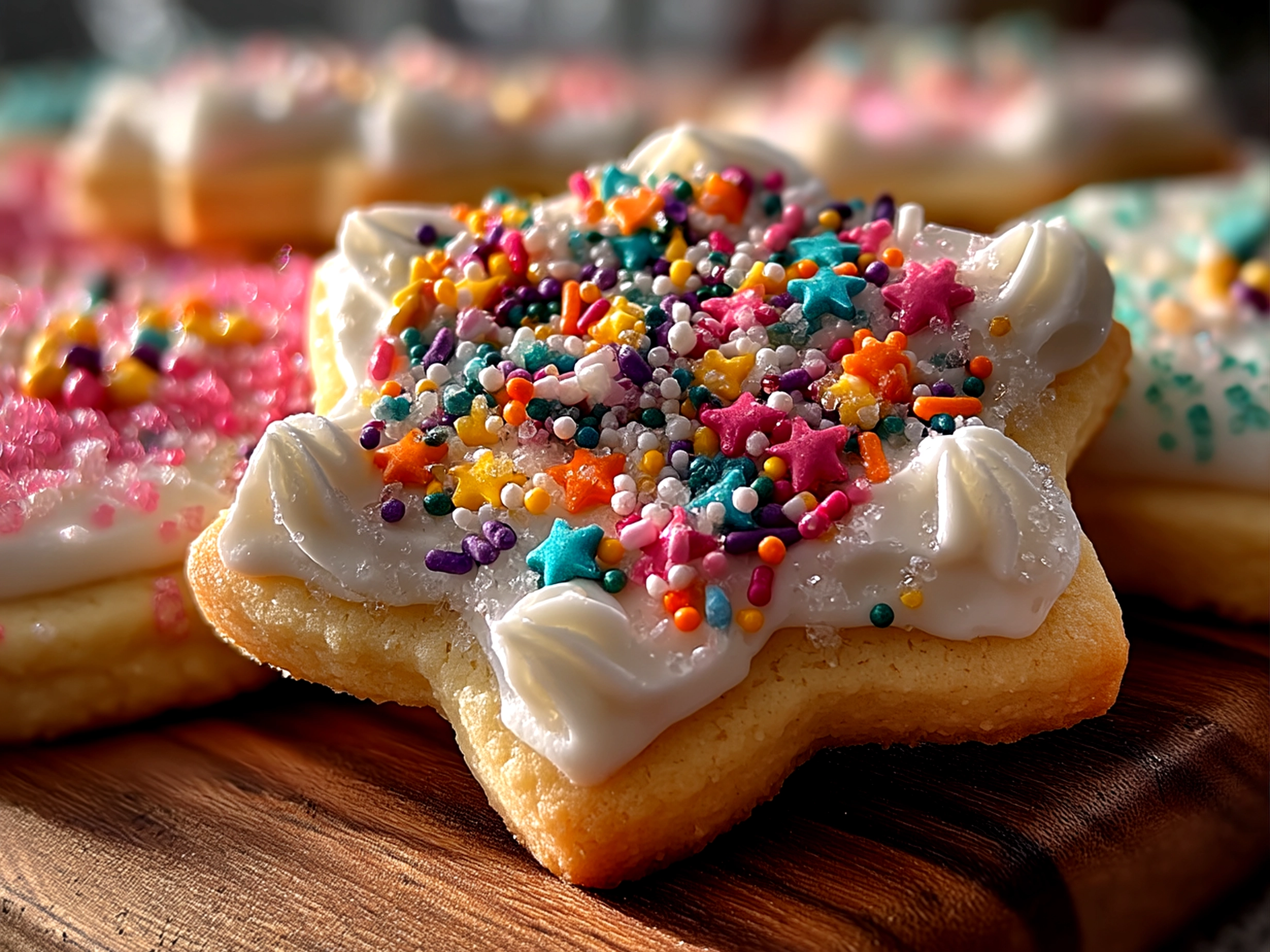 Finished delicious sugar cookies on plate, fresh and vibrant