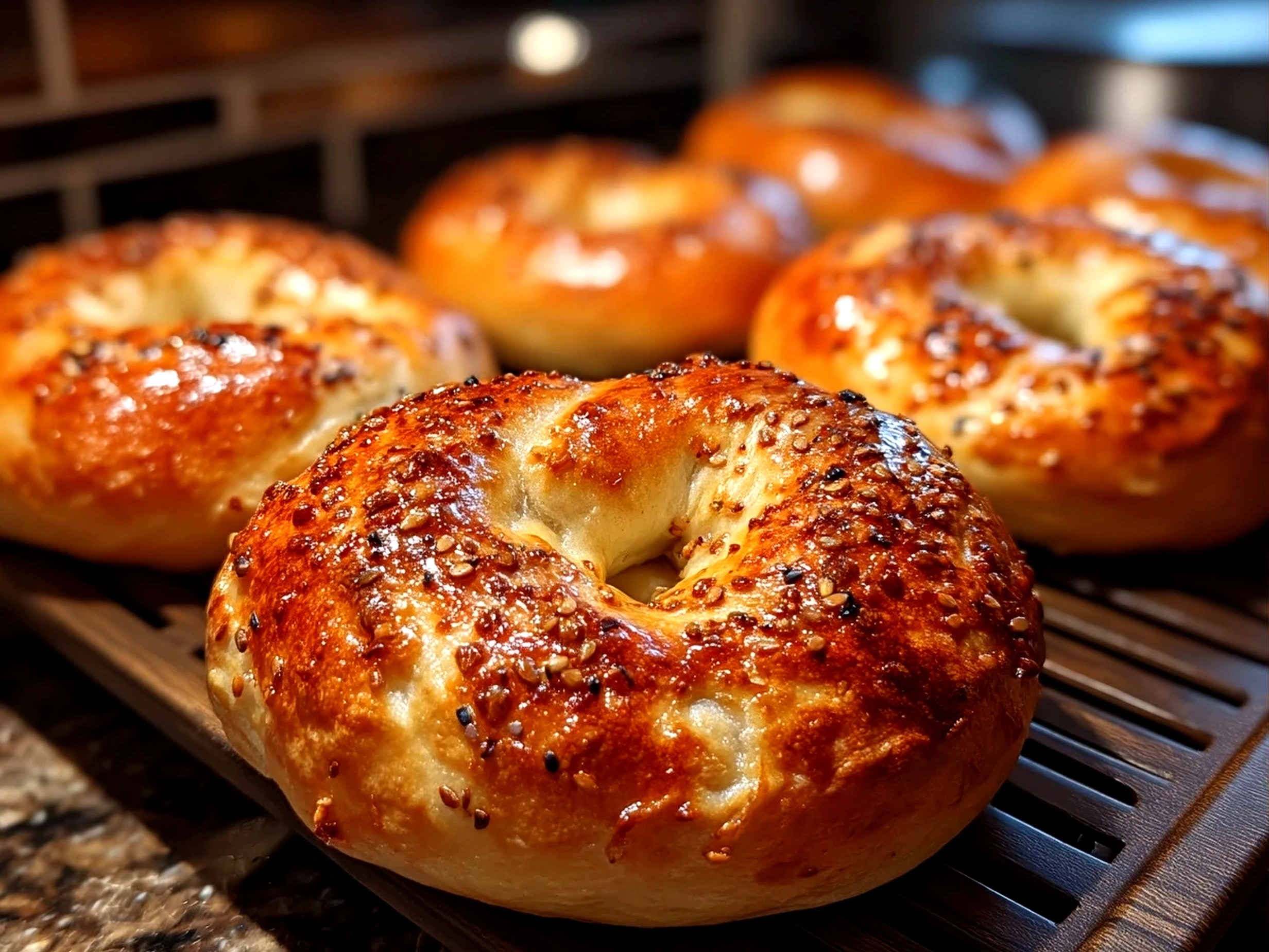Plated warm apple pie bagels served with ricotta cheese and nut butter