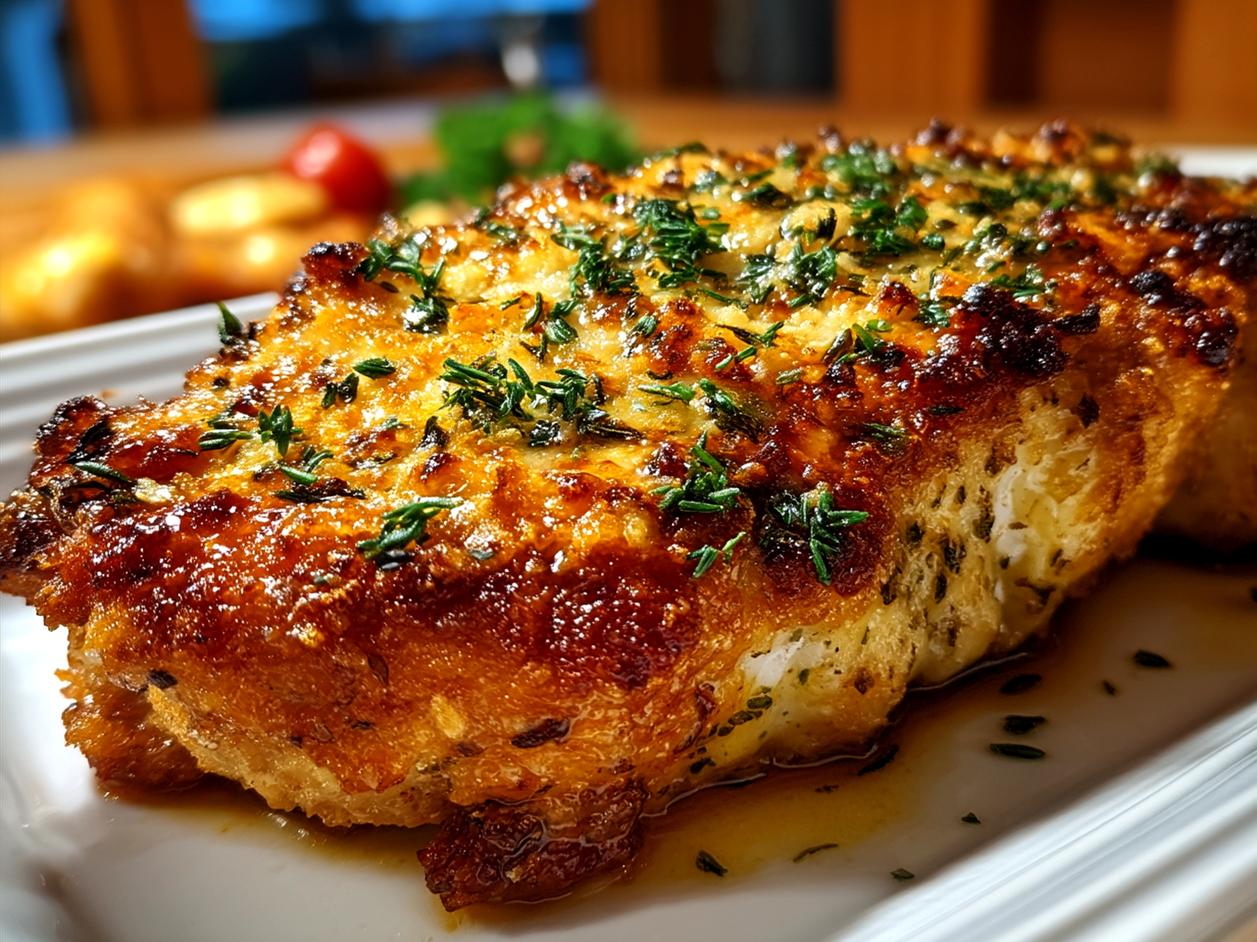 Baked Parmesan Crusted Chicken served with fresh vegetables and potatoes