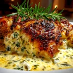 Beautiful herb roasted chicken on white plate