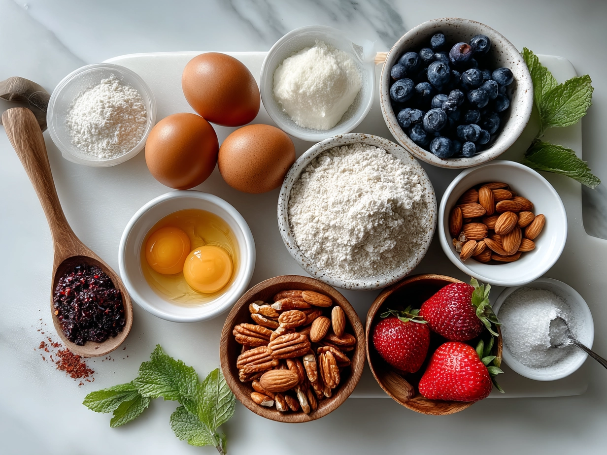 Ingredients for Berry Croissant Breakfast Bake including croissants, mixed berries, eggs, milk, maple syrup, vanilla, cinnamon, and salt