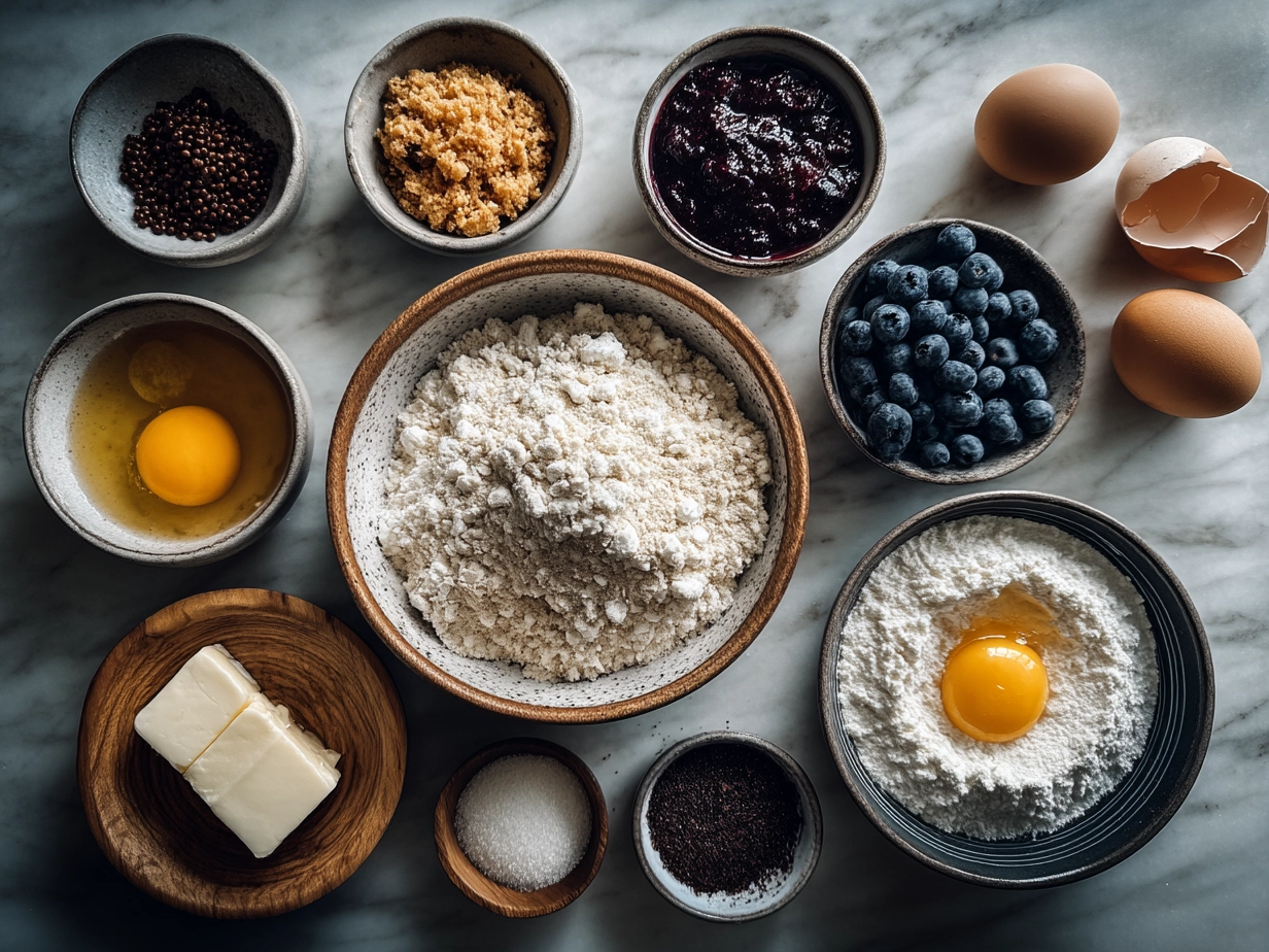Ingredients laid out for Blueberry Crumb Cake