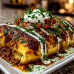 Comforting freshly prepared Loaded Wet Burritos with Spicy Verde Sauce