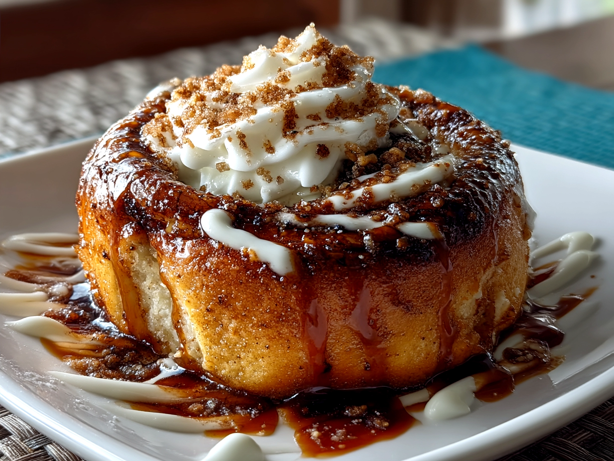 Served Cottage Cheese Cinnamon Roll Mug Cake on a plate with fresh berries