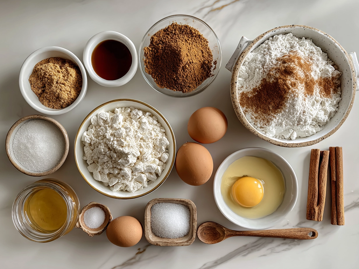 Ingredients for Cottage Cheese Cinnamon Roll Mug Cake arranged on a kitchen countertop