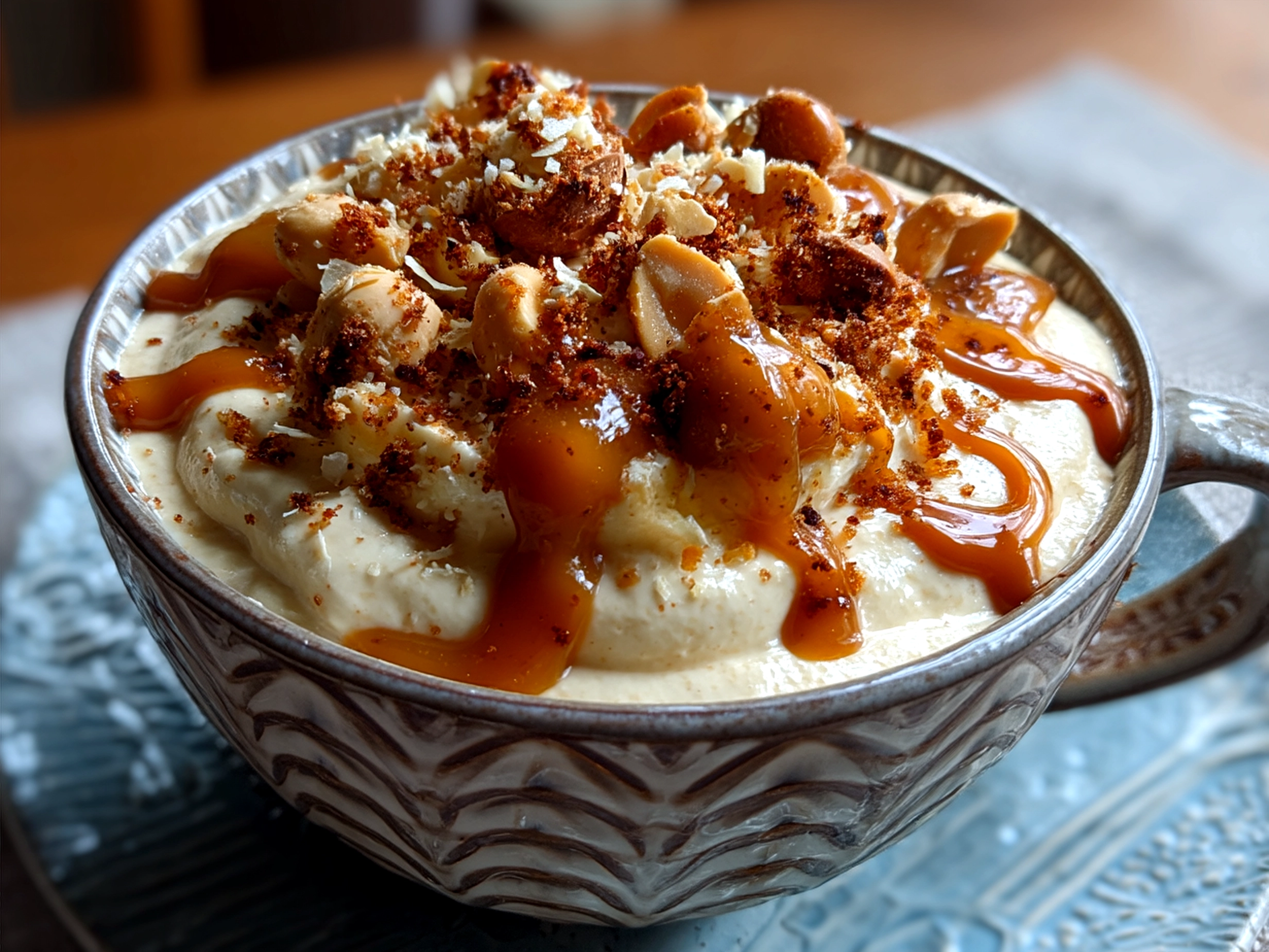 Cottage Cheese Peanut Butter Mousse served in a bowl ready to eat